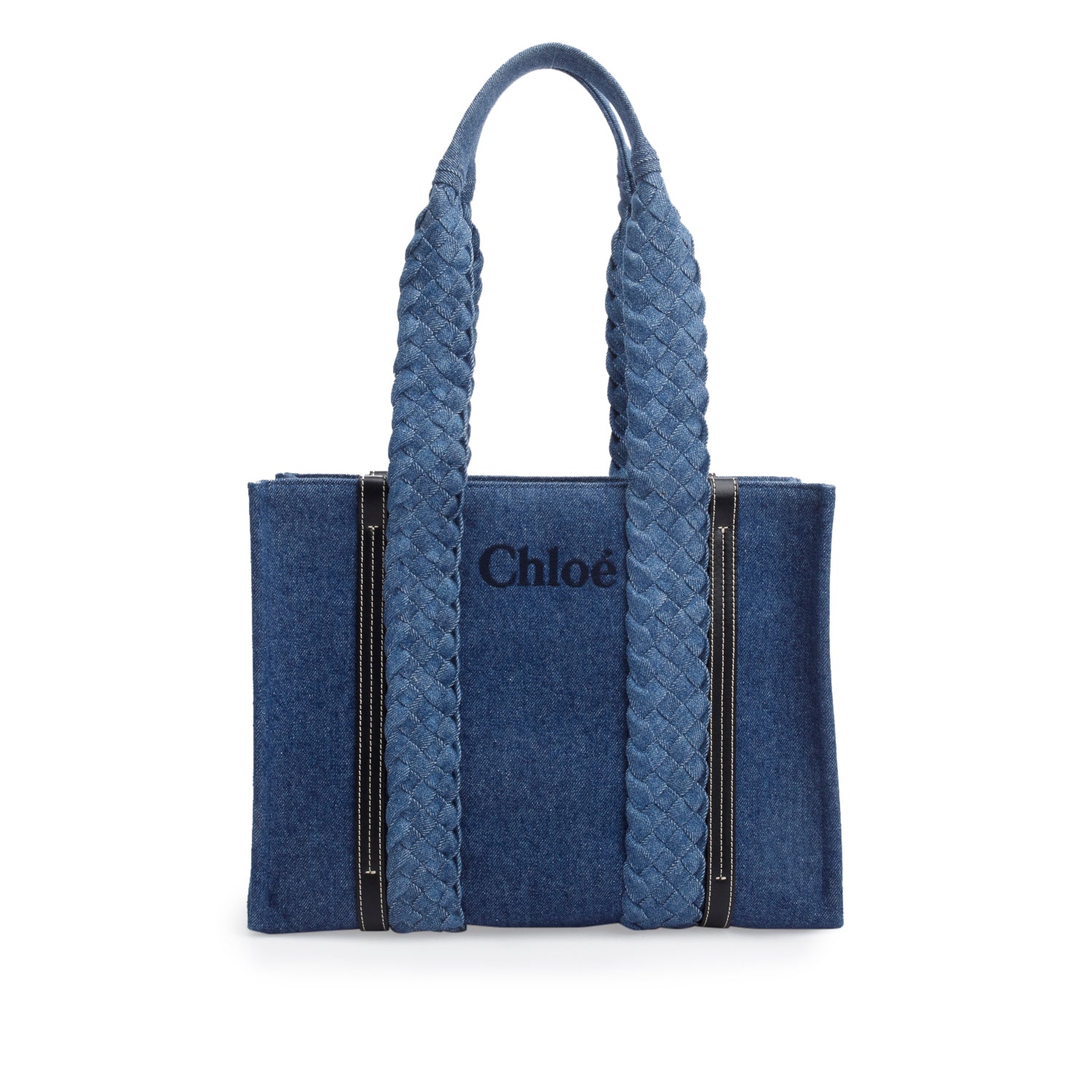 Chloe Blue Denim Medium Woody Tote Bag