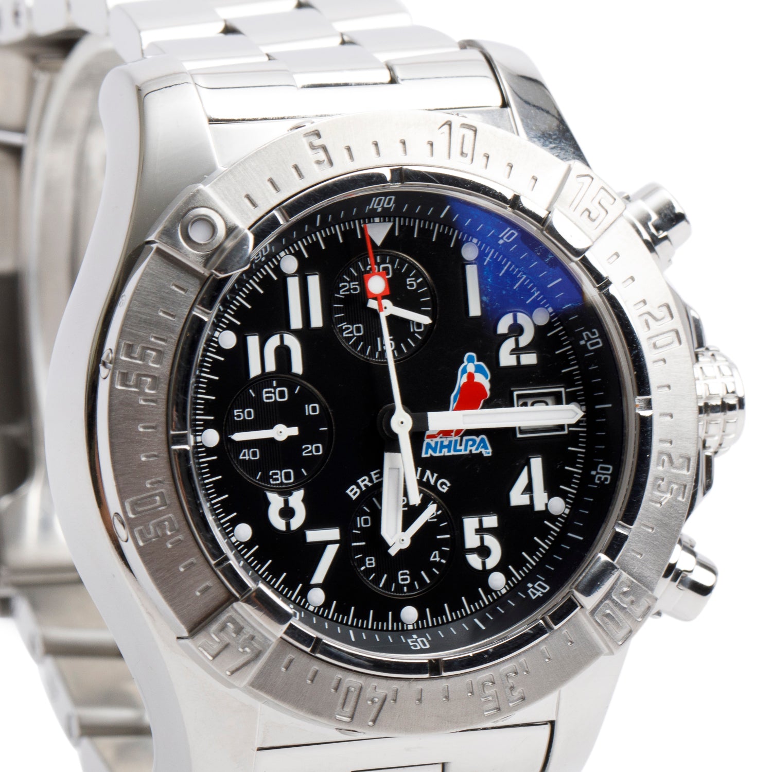 Breitling Stainless Steel Avenger Skyland NHLPA Edition 45 MM Automatic Chronograph Watch Black Dial A13380
