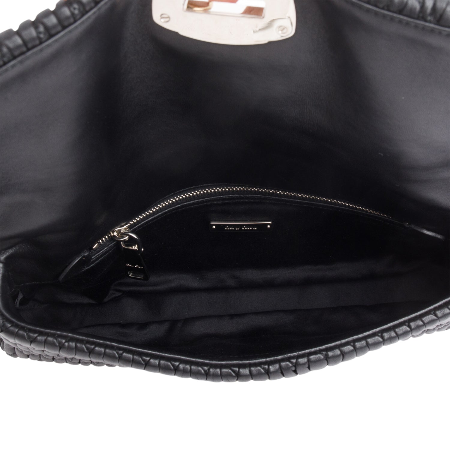 Miu Miu Black Nappa Matelasse Crystal Flap Clutch Bag w/ Straps & Authenticity Card