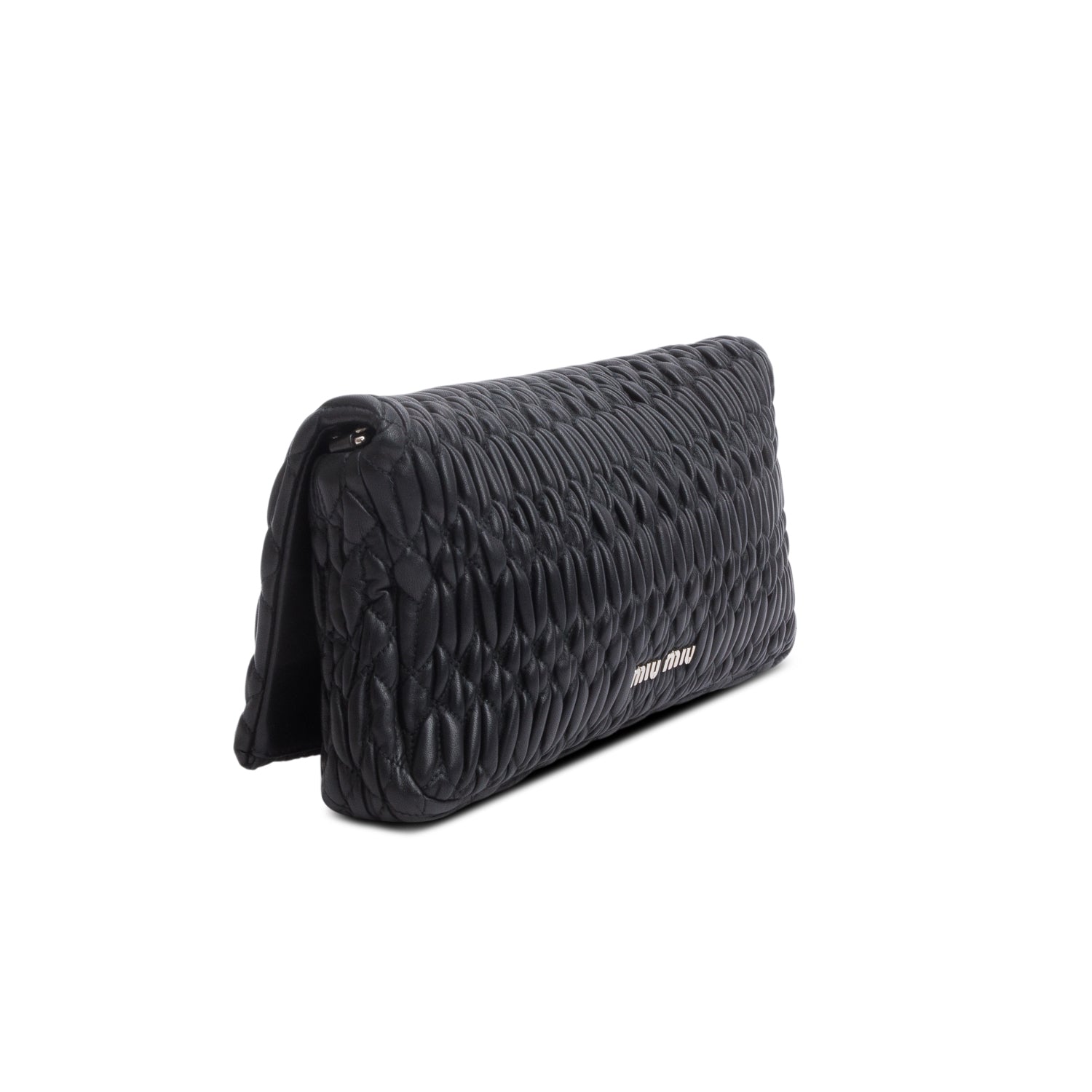 Miu Miu Black Nappa Matelasse Crystal Flap Clutch Bag w/ Straps & Authenticity Card
