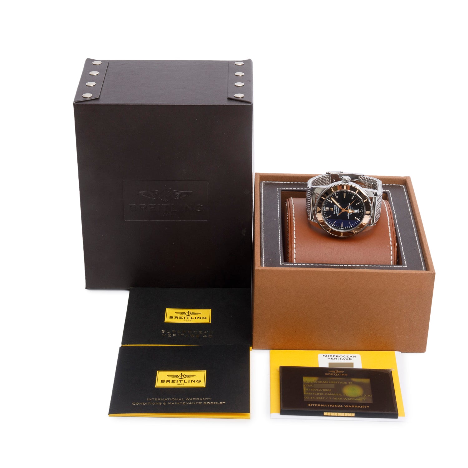 Breitling Stainless Steel & 18k Rose Gold Superocean Heritage 46 MM Automatic Watch Black Dial U17320 w/ Box, Paper & Extra Strap