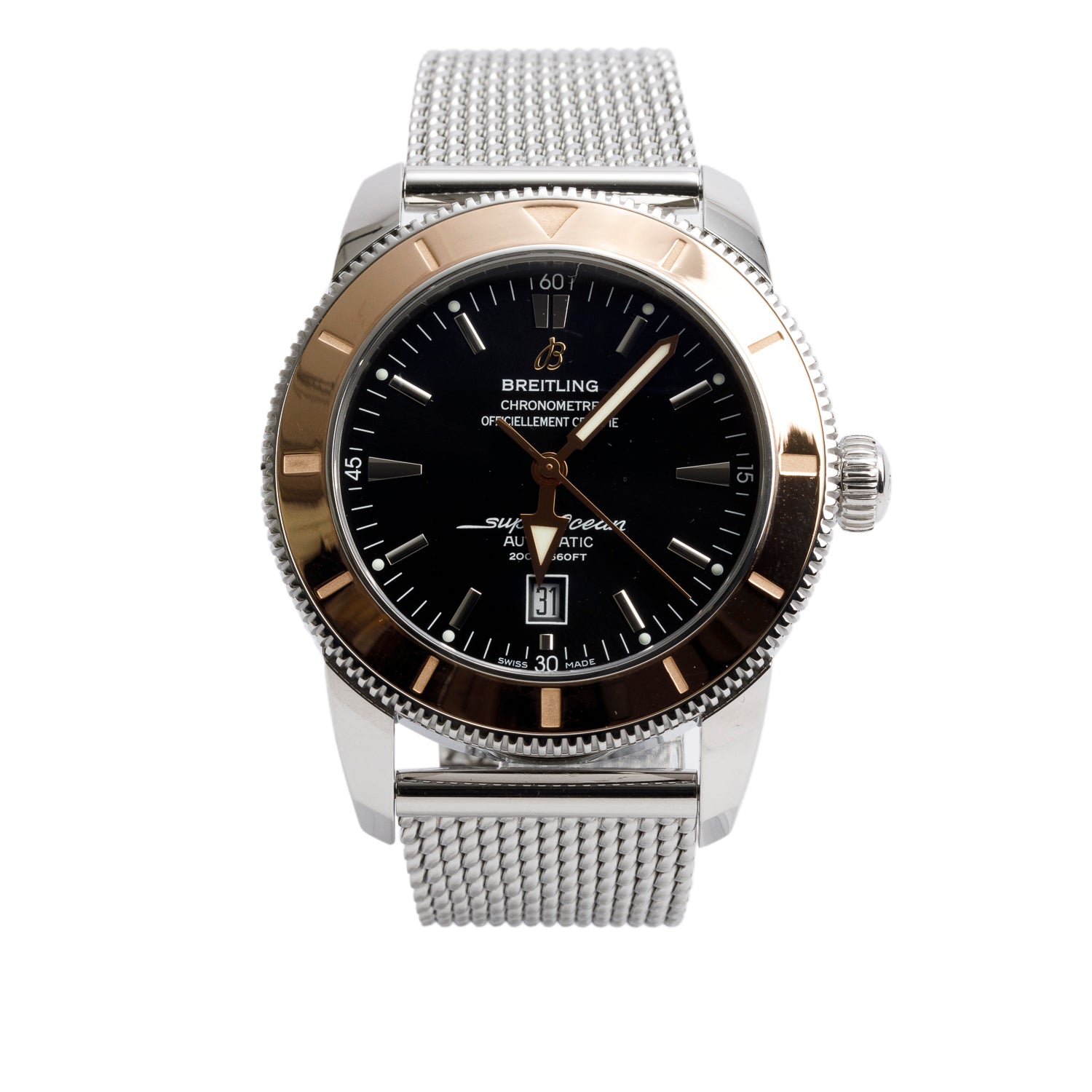 Breitling Stainless Steel & 18k Rose Gold Superocean Heritage 46 MM Automatic Watch Black Dial U17320 w/ Box, Paper & Extra Strap
