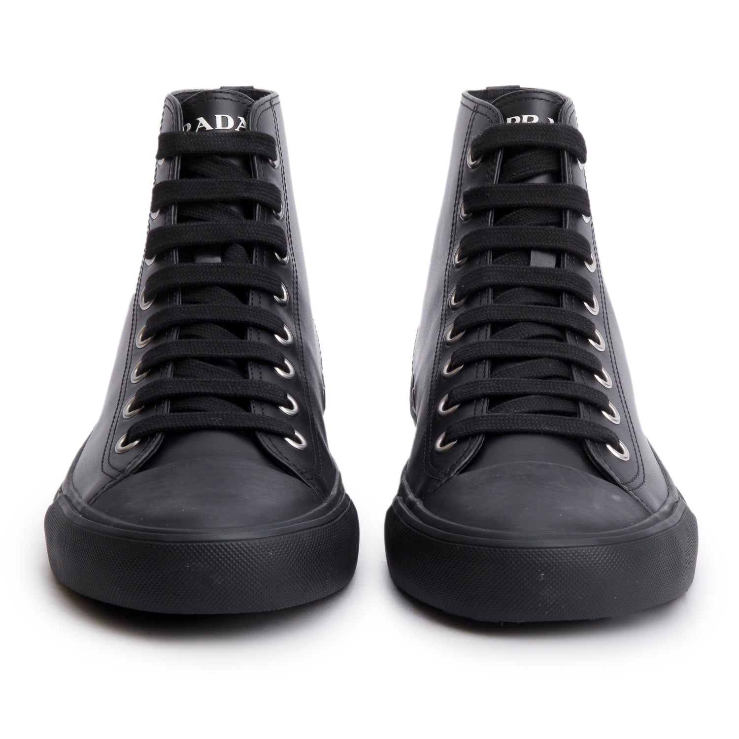 Prada Black Vitello Plume Logo High Top Sneakers, Men's Size 9 w/ Box
