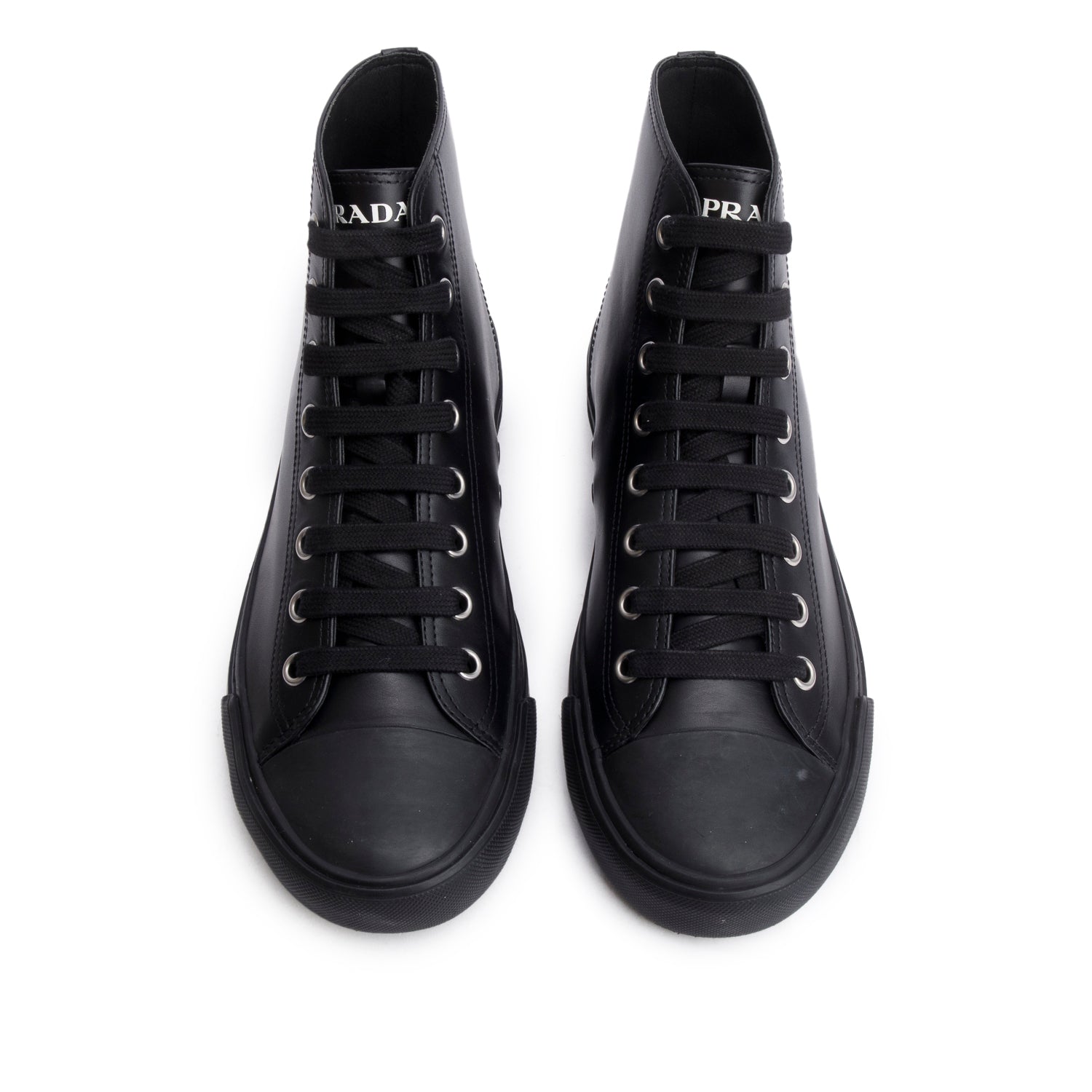 Prada Black Vitello Plume Logo High Top Sneakers, Men's Size 9 w/ Box