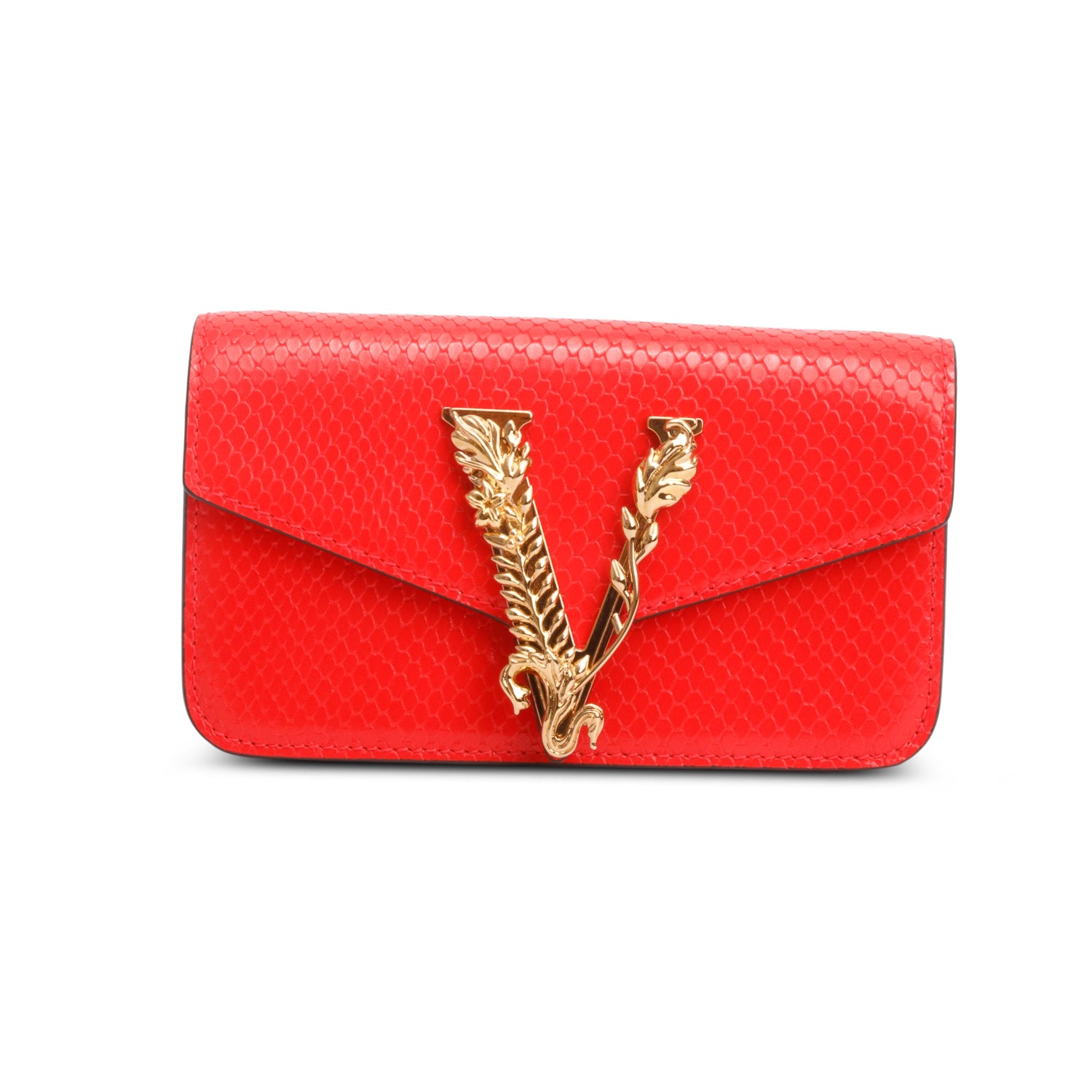 Versace Red Embossed Calf Leather Mini Chain Crossbody Bag w/ Box