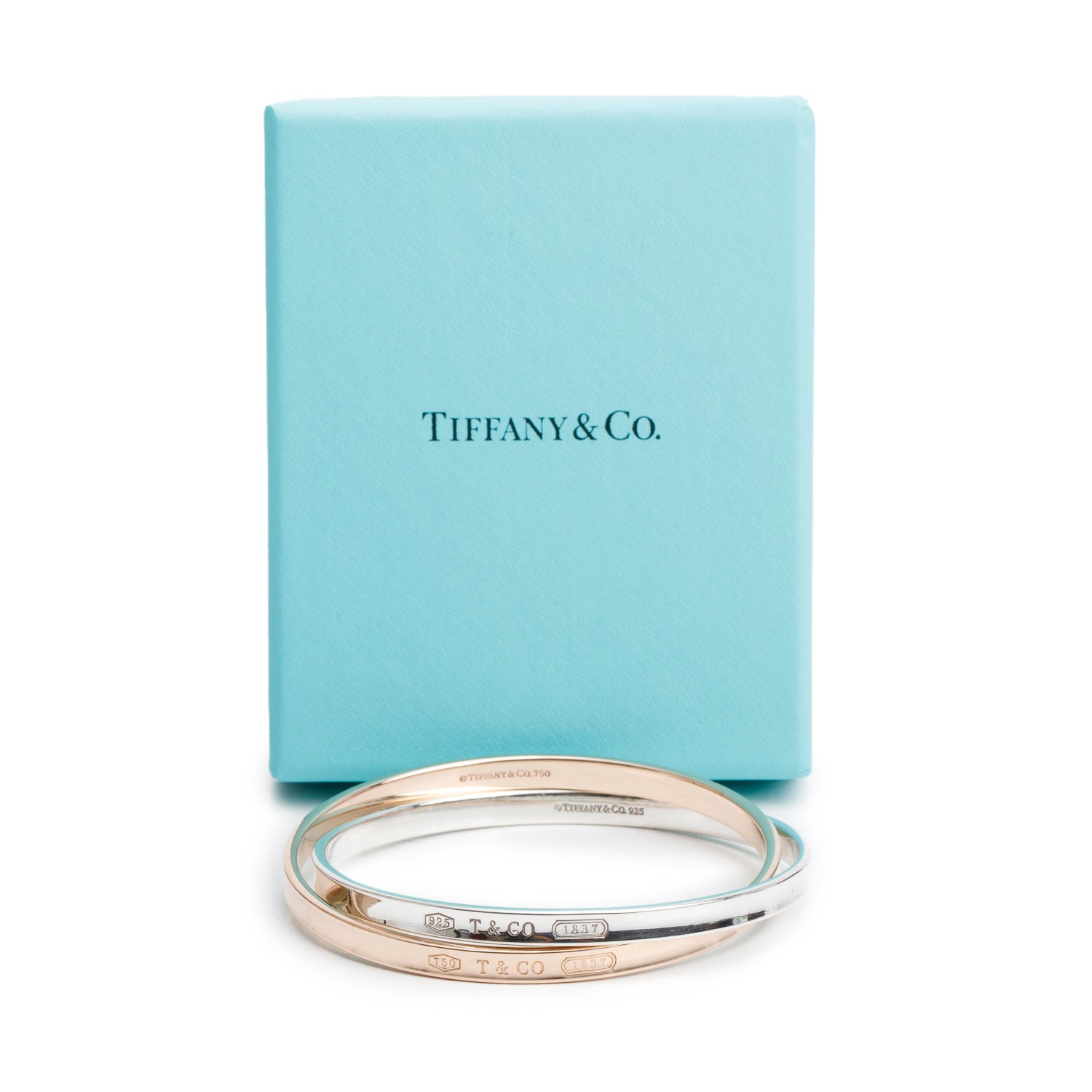 Tiffany & Co. Sterling Silver & 18k Rose Gold 1837 Interlocking Circles Bangle w/ Box
