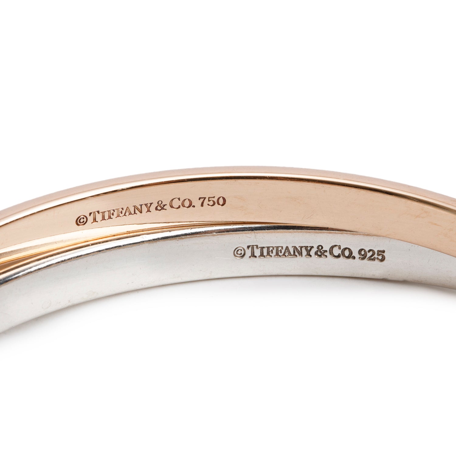 Tiffany & Co. Sterling Silver & 18k Rose Gold 1837 Interlocking Circles Bangle w/ Box