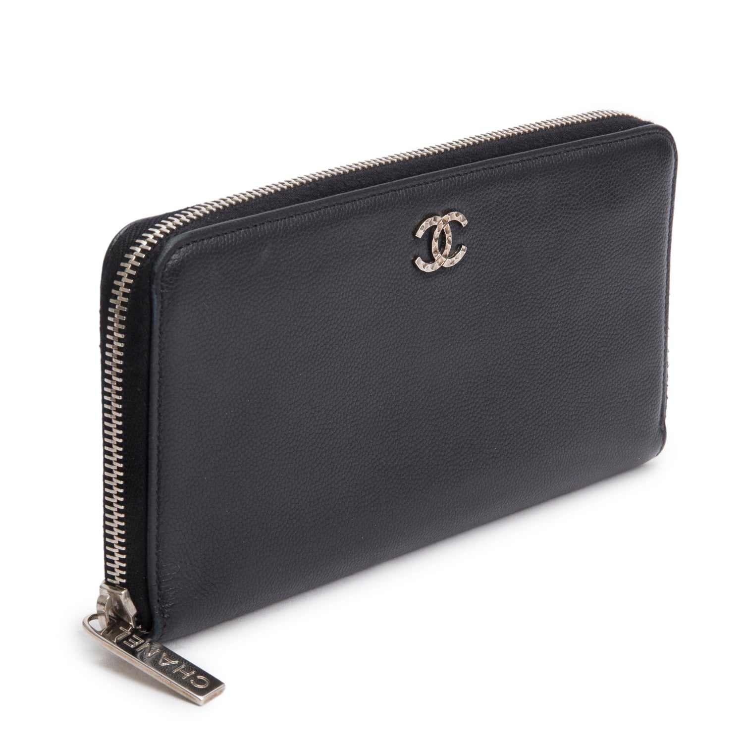 Chanel Black Caviar Sevruga Zip Around Wallet