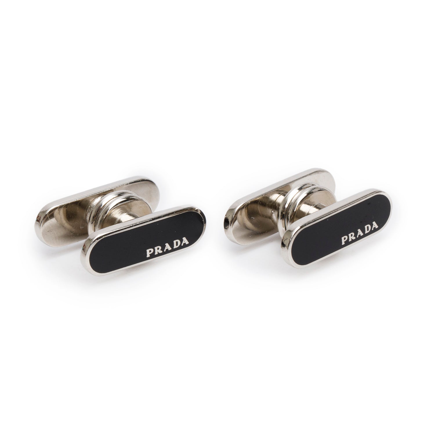 Prada Silver-Plated Black Enamel Logo Cufflinks