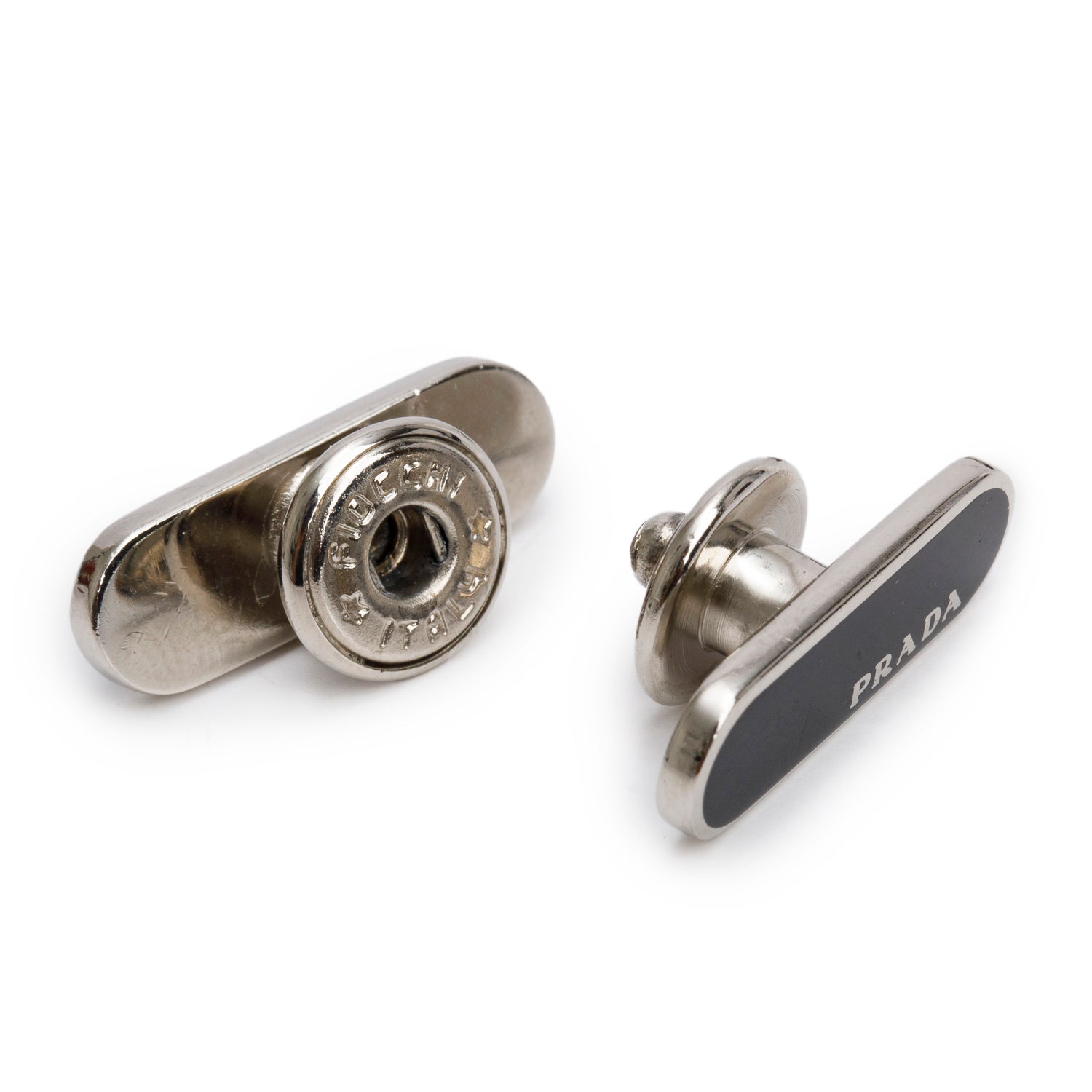 Prada Silver-Plated Black Enamel Logo Cufflinks