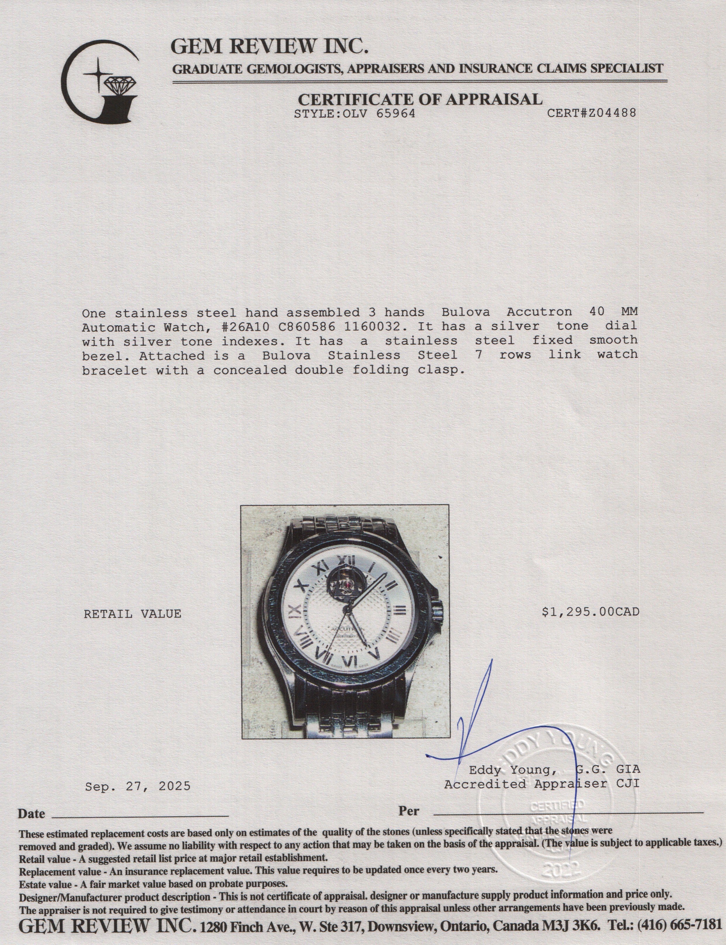 Bulova Stainless Steel Accutron 40 MM Automatic Watch Silver Dial w/ Box & Papers