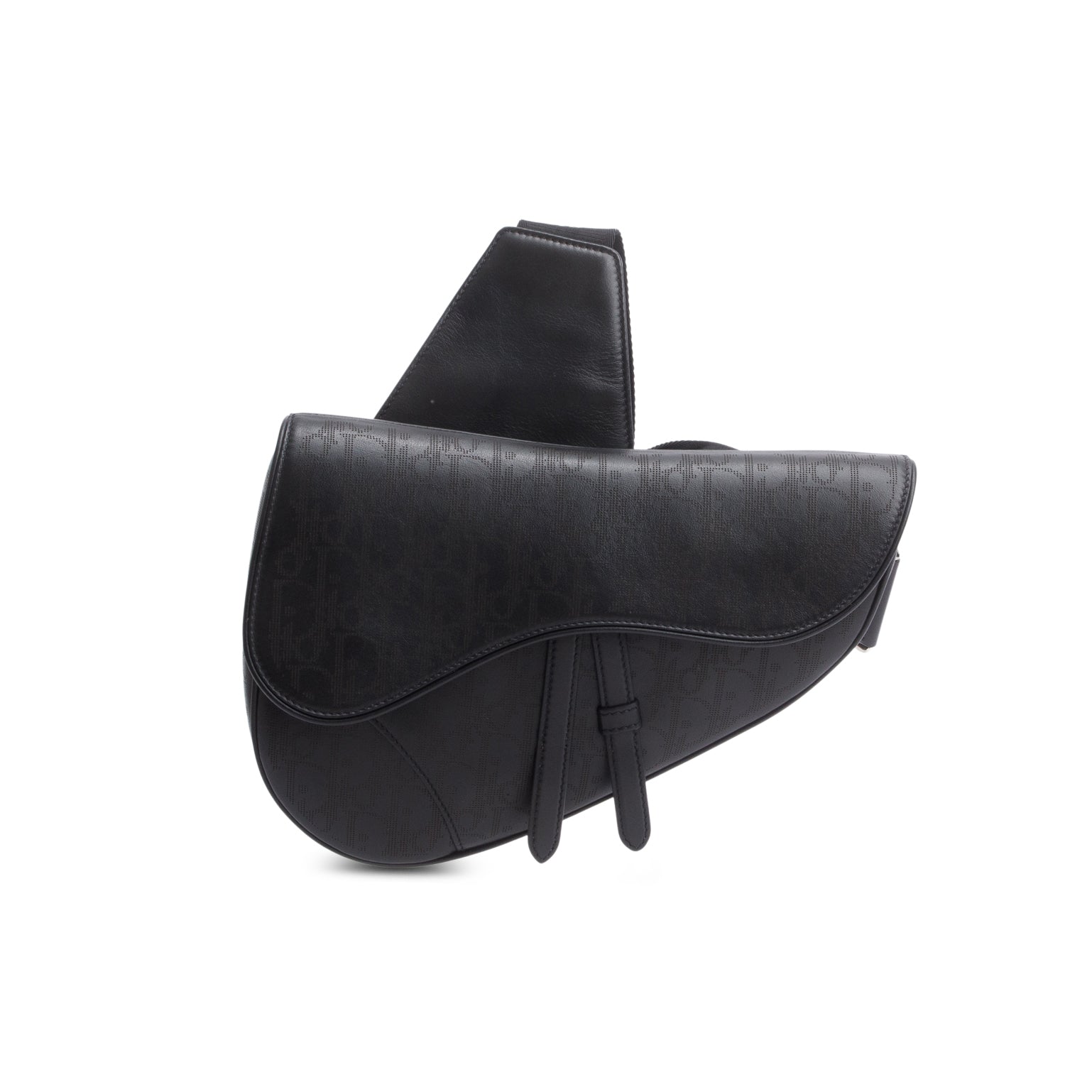 Christian Dior 2021 Black Oblique Galaxy Perforated Leather Saddle Bag w/ Box