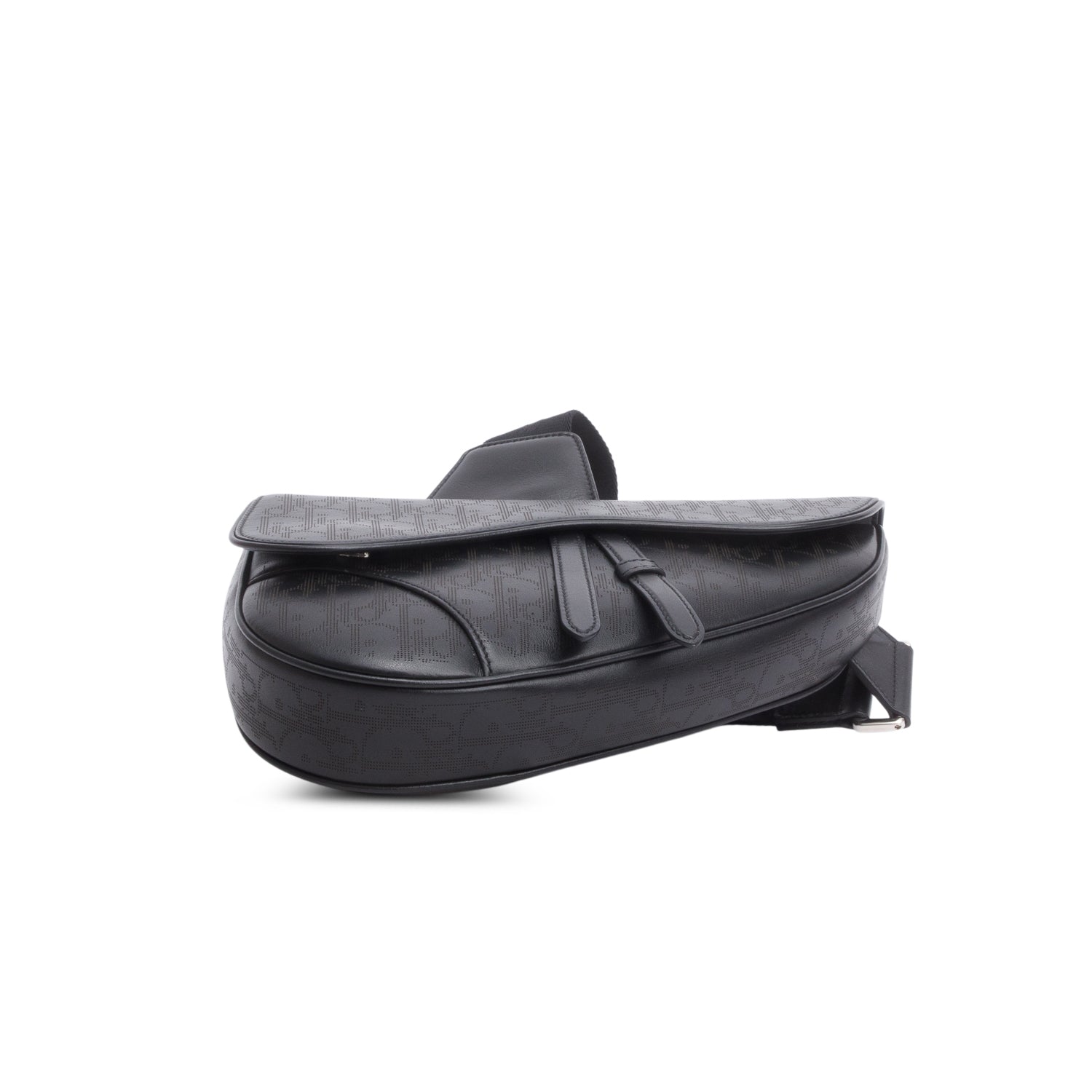 Christian Dior 2021 Black Oblique Galaxy Perforated Leather Saddle Bag w/ Box