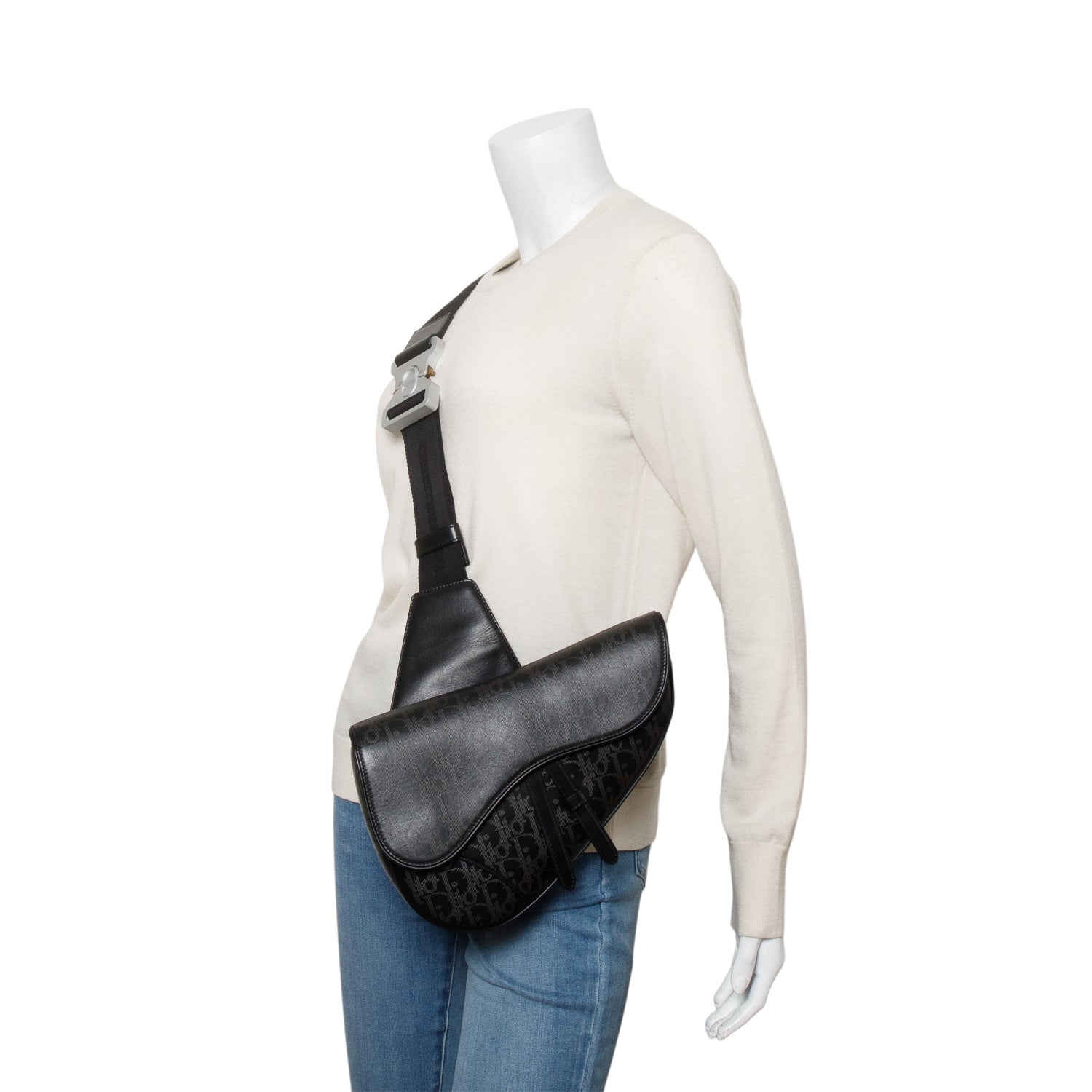 Christian Dior 2021 Black Oblique Galaxy Perforated Leather Saddle Bag w/ Box