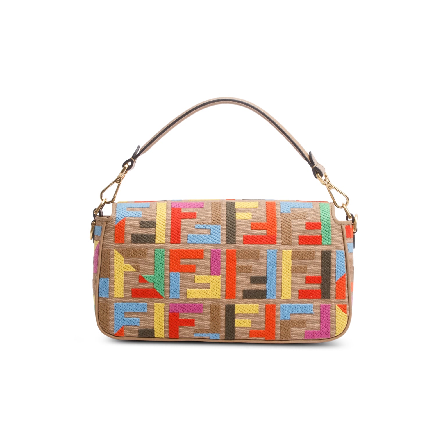 Fendi Multicolor Canvas Vitello King FF Embroidered Baguette w/ Straps