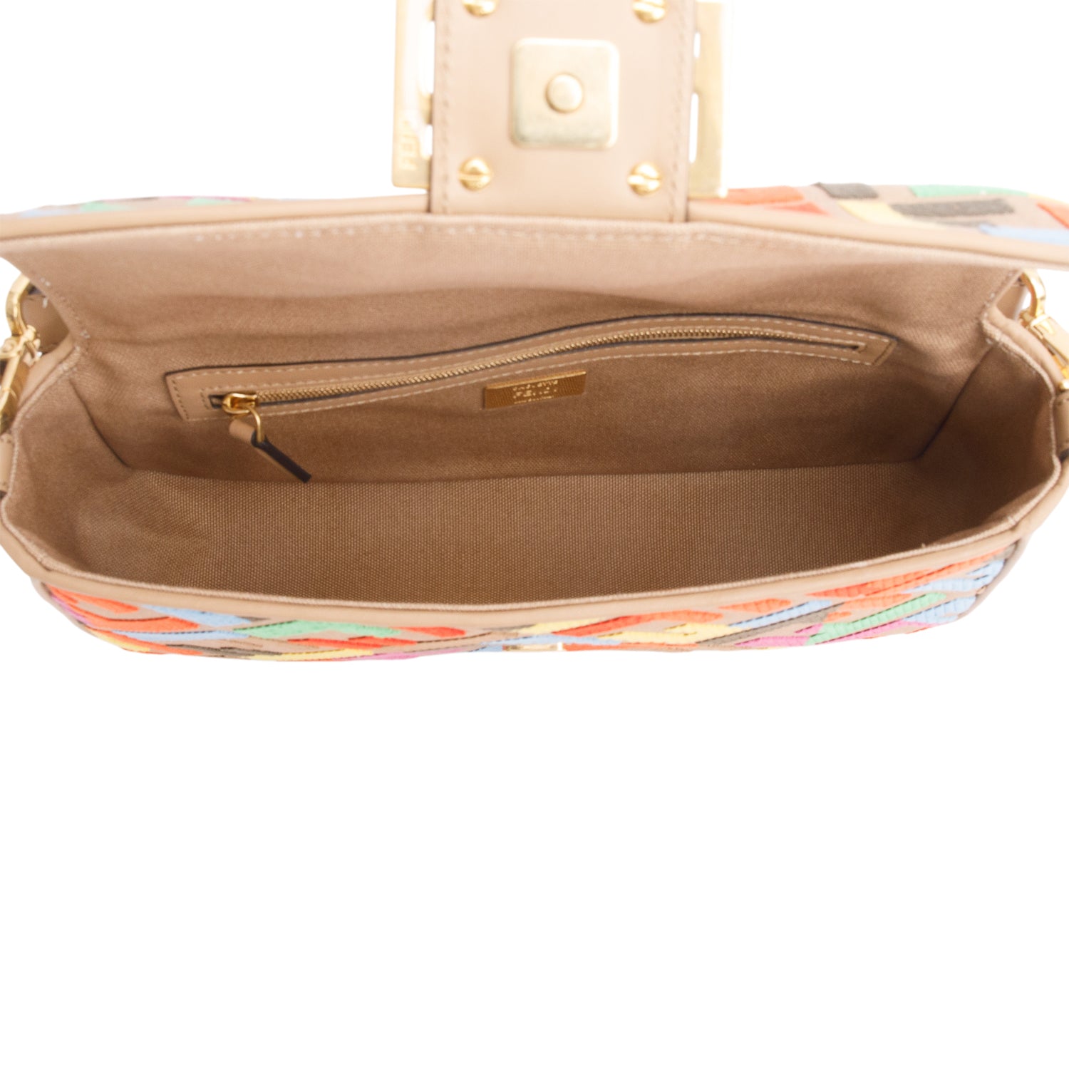 Fendi Multicolor Canvas Vitello King FF Embroidered Baguette w/ Straps