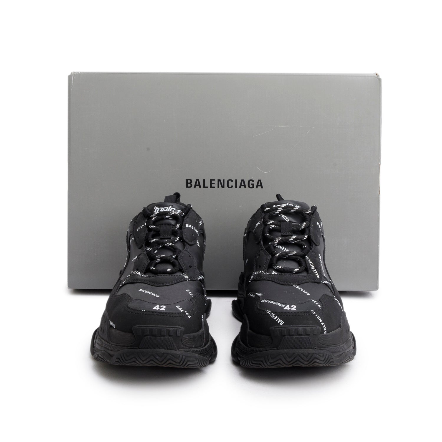 Balenciaga Black Allover Logo Triple S Sneaker, Men's Size 42 w/ Box