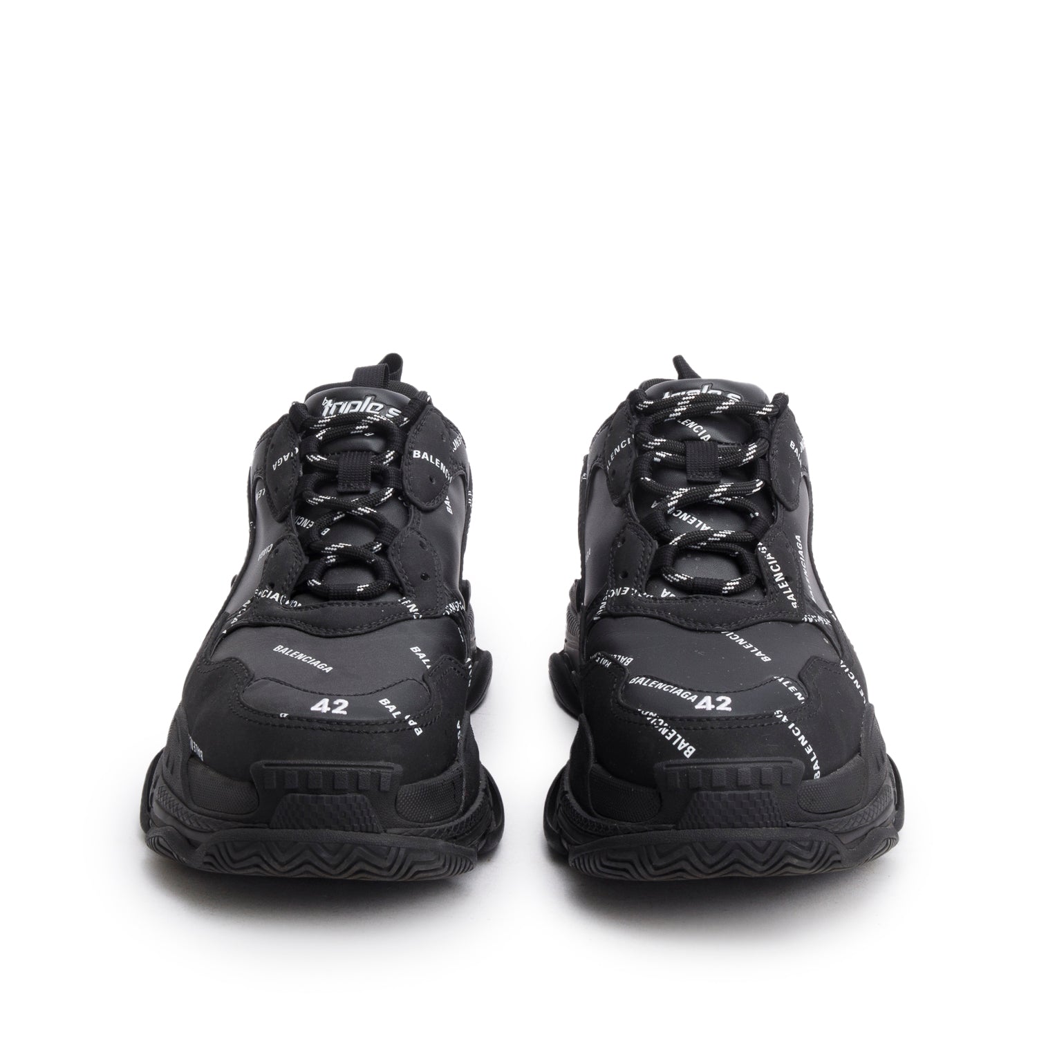 Balenciaga Black Allover Logo Triple S Sneaker, Men's Size 42 w/ Box