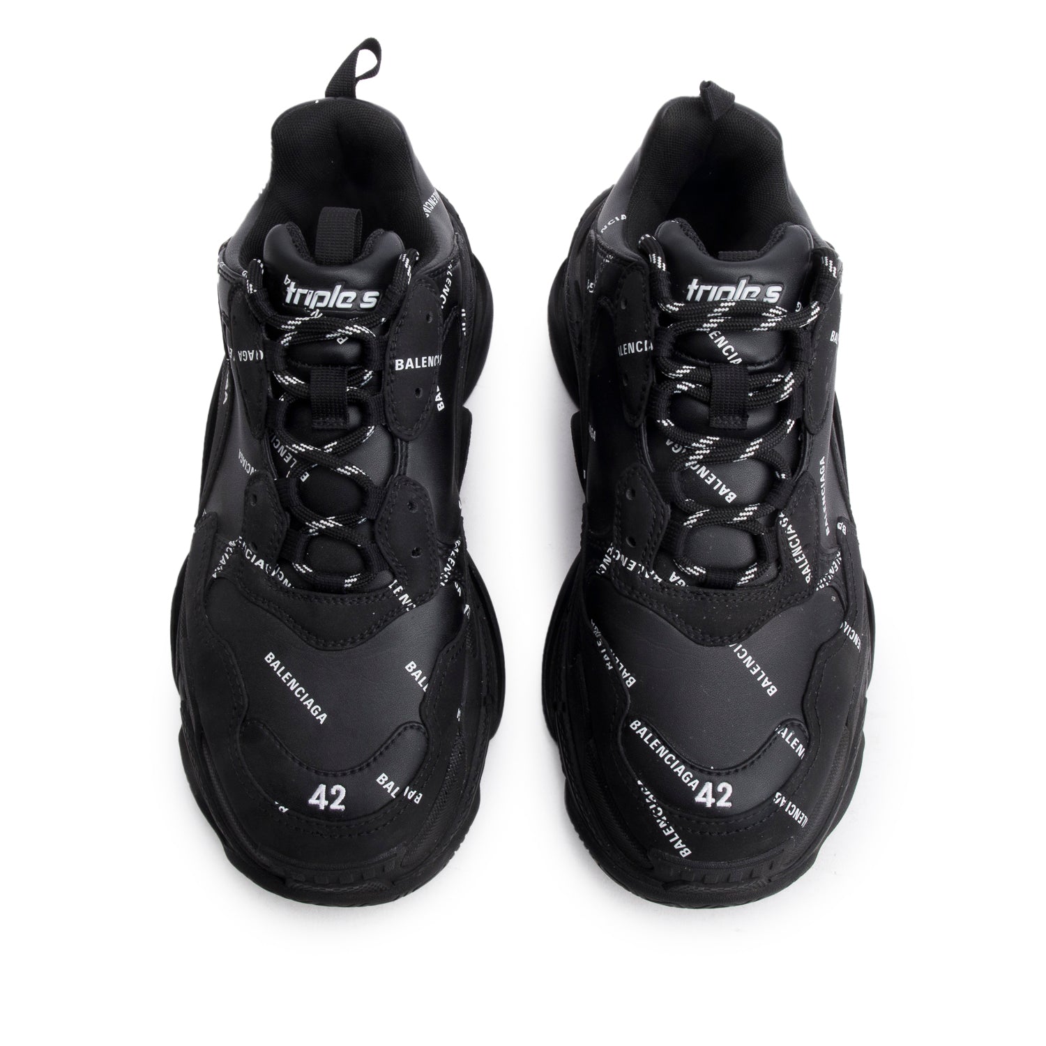 Balenciaga Black Allover Logo Triple S Sneaker, Men's Size 42 w/ Box