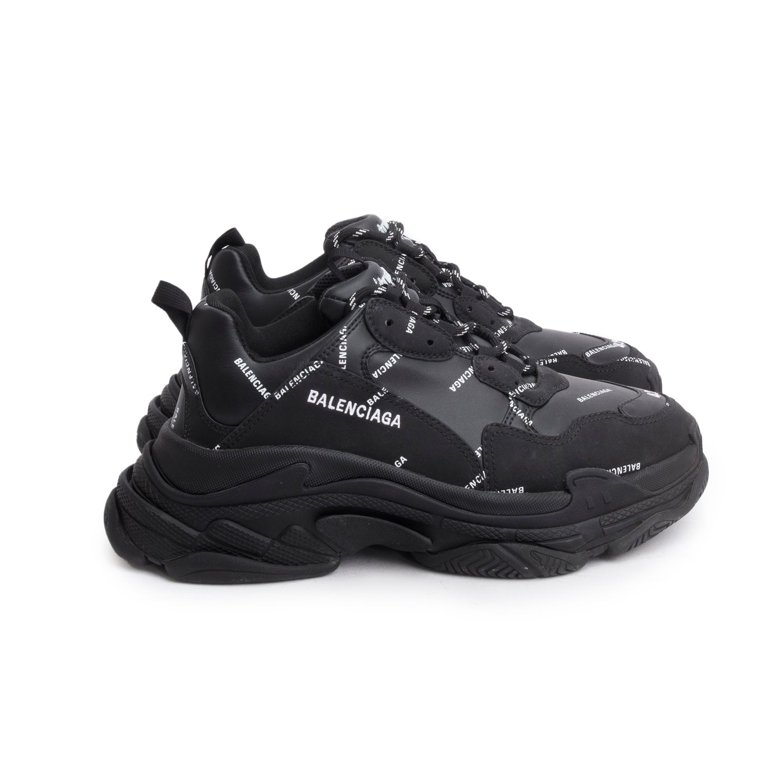 Balenciaga Black Allover Logo Triple S Sneaker, Men's Size 42 w/ Box