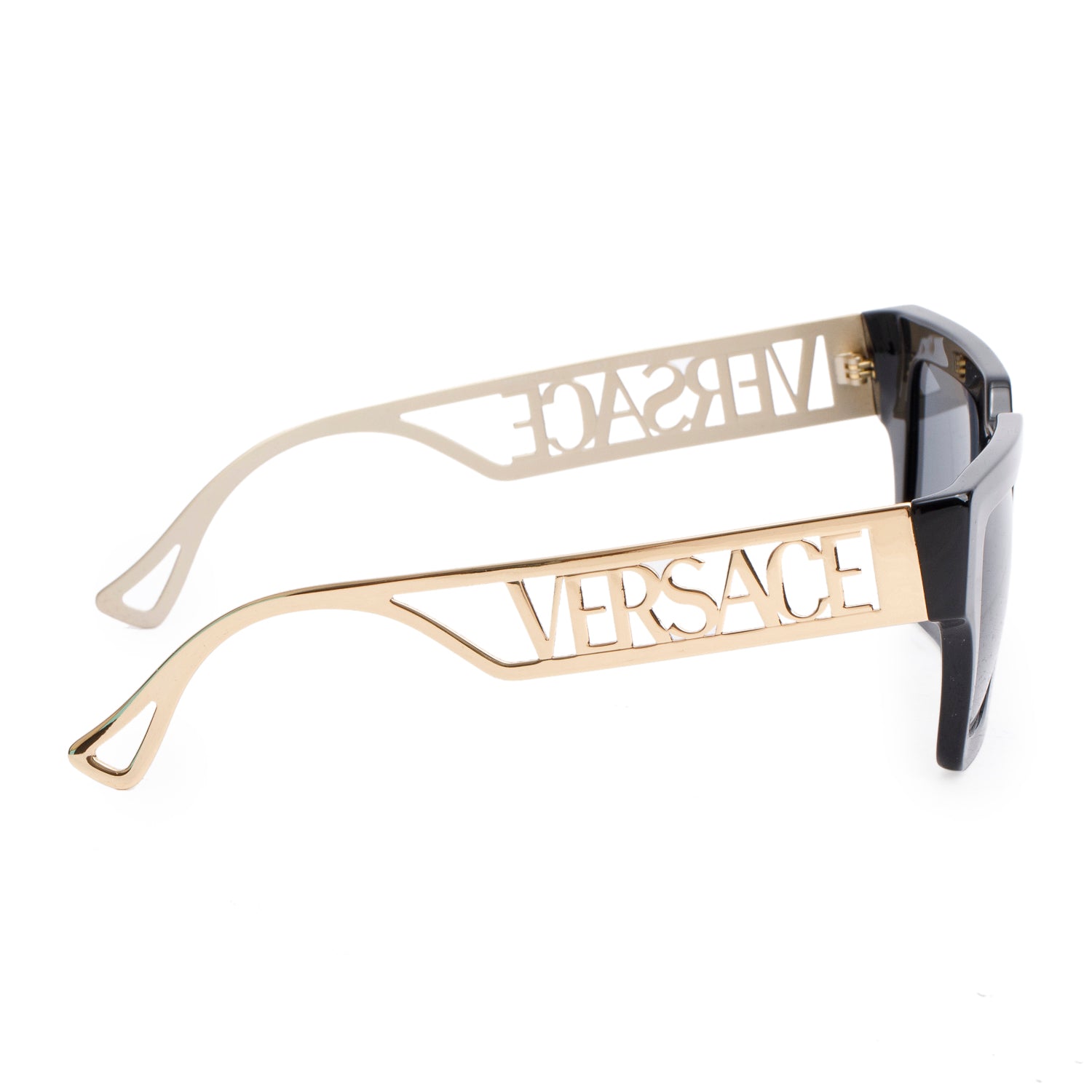 Versace 4431 Black Acetate Gold-Tone Metal Greca Logo Square Sunglasses w/ Box & Case