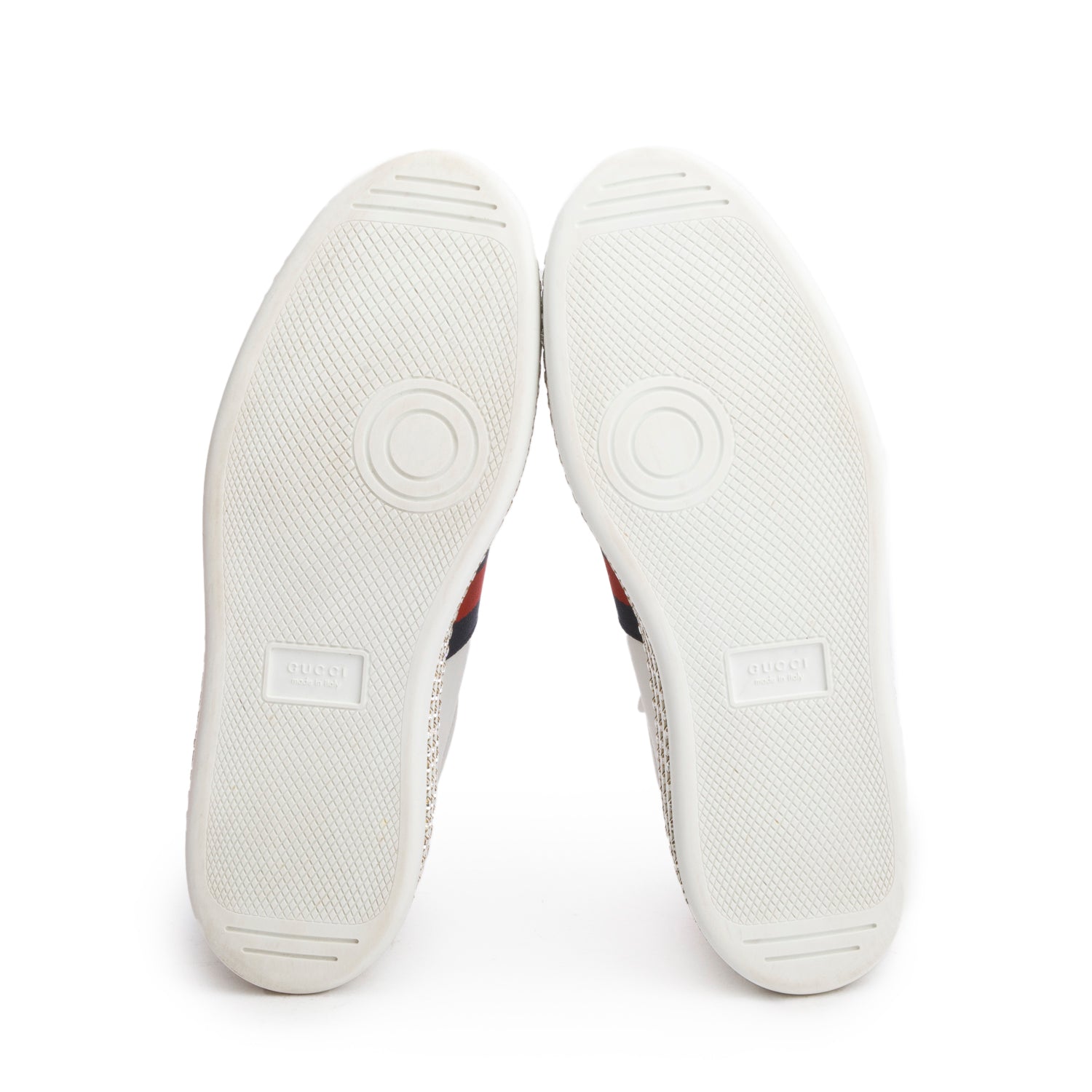 Gucci White Calfskin Web Bee Embroidered Crystal Platform Ace Sneakers, Size 41 w/ Box