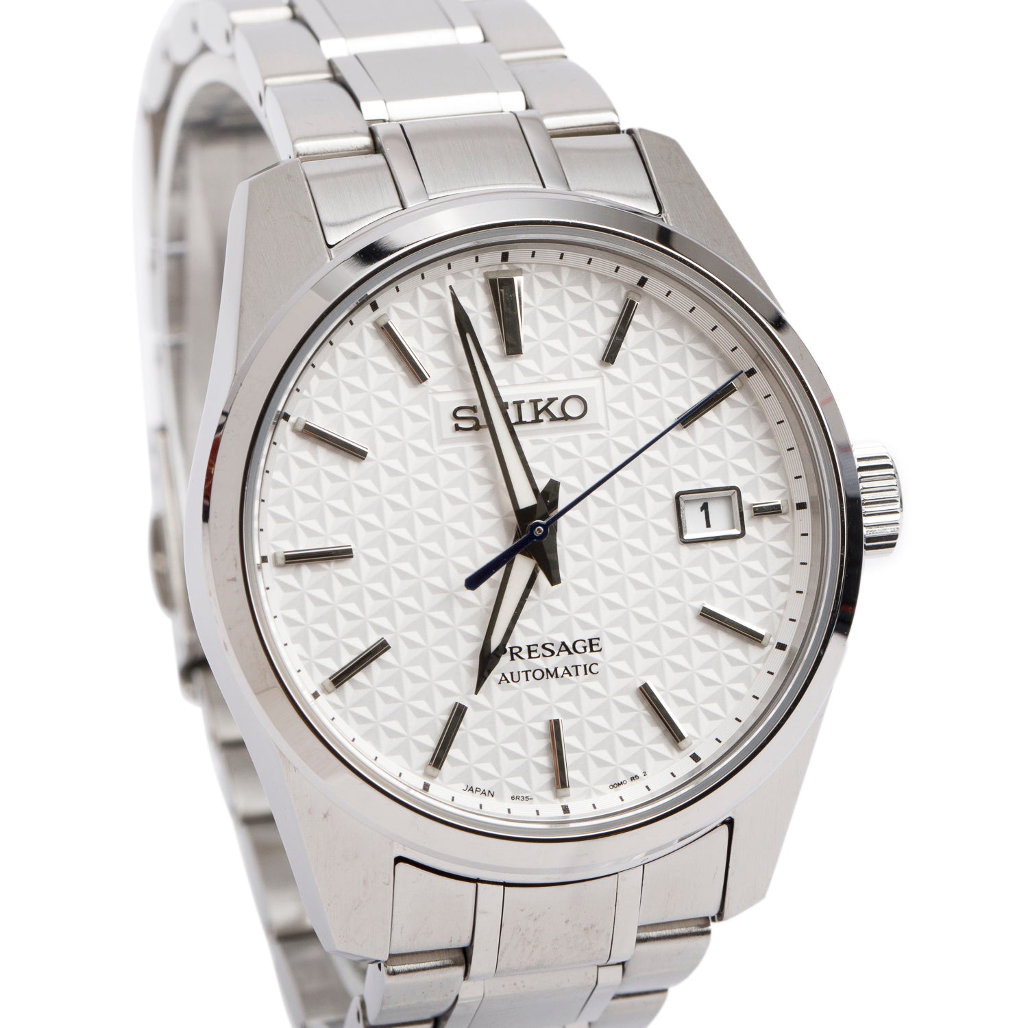 Seiko Stainless Steel Presage Sharp Edged Series 40 MM Automatic Watch Silver Dial w/ Box & Extra Strap