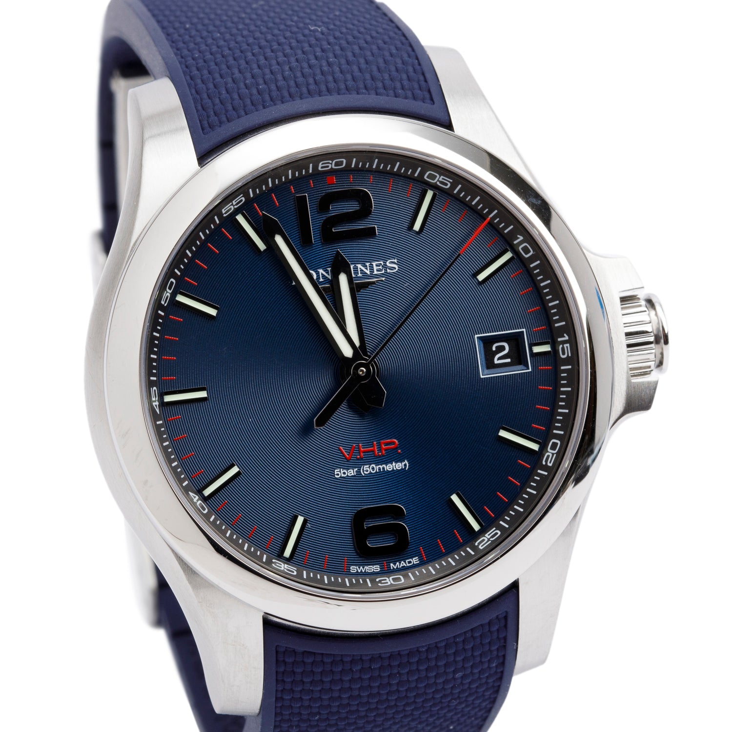 Longines Stainless Steel Conquest V.H.P. 41 MM Quartz Watch Blue Dial w/ Box