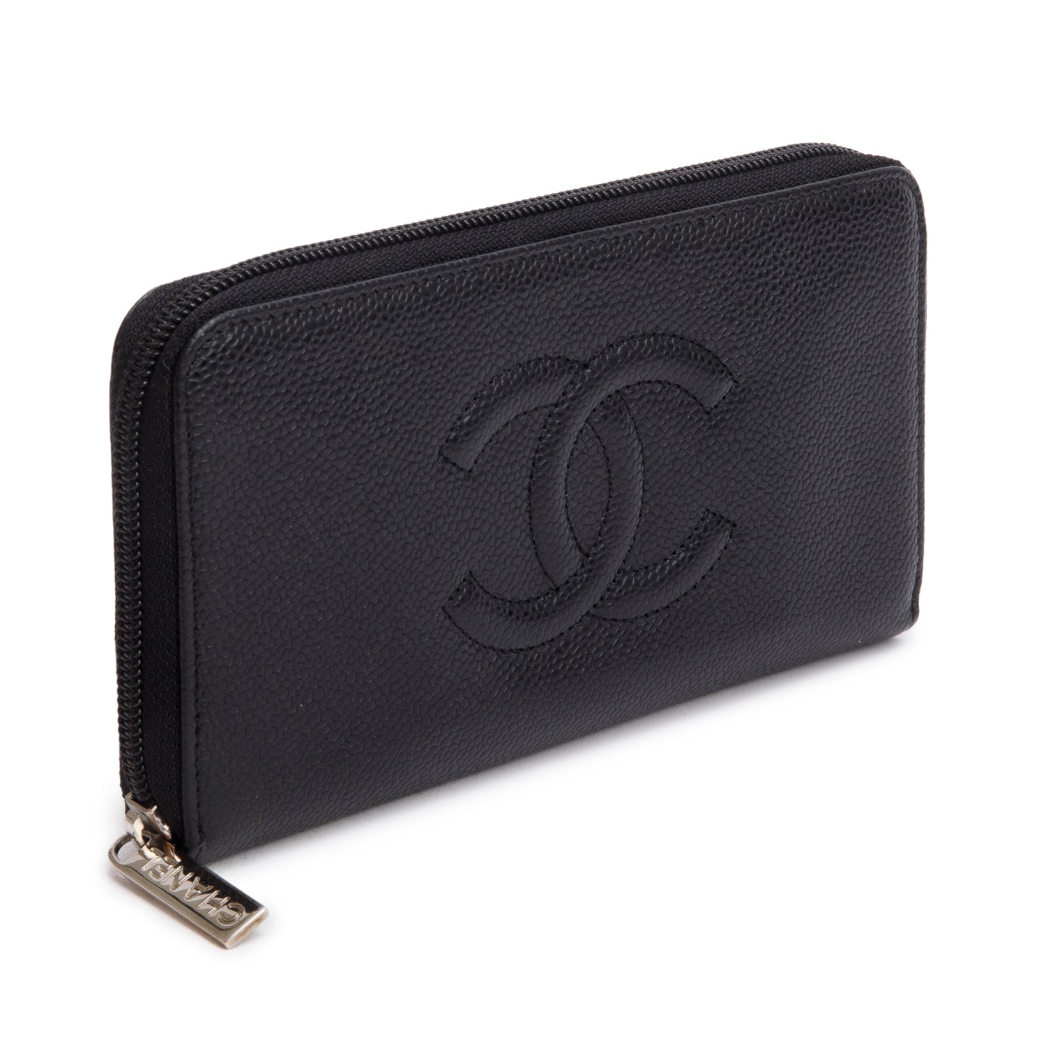 Chanel Black Caviar Timeless CC Zip Around Wallet w/ Authenticity Card