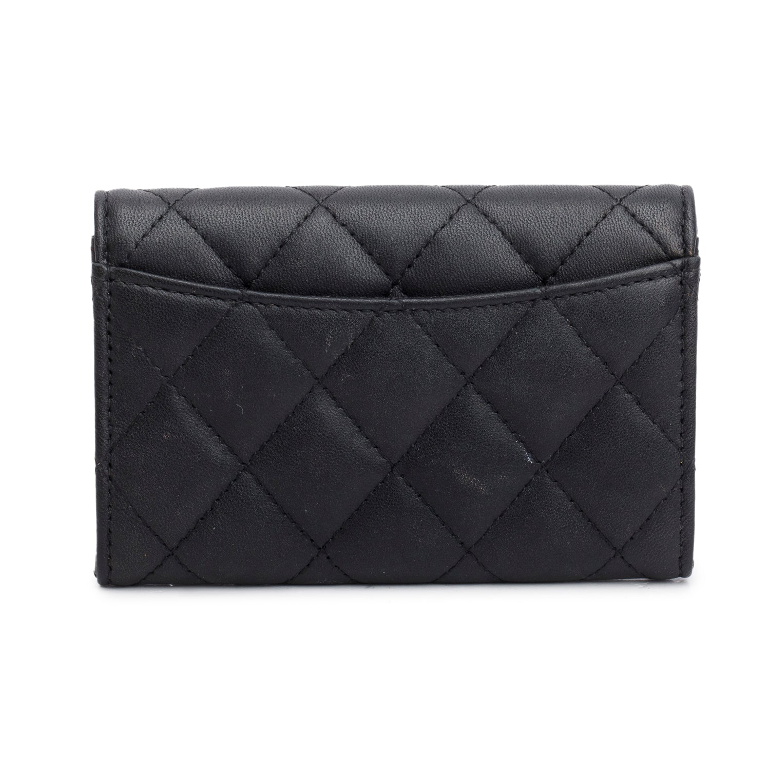 Chanel Black Lambskin Quilted Flap Card Holder w/ Box