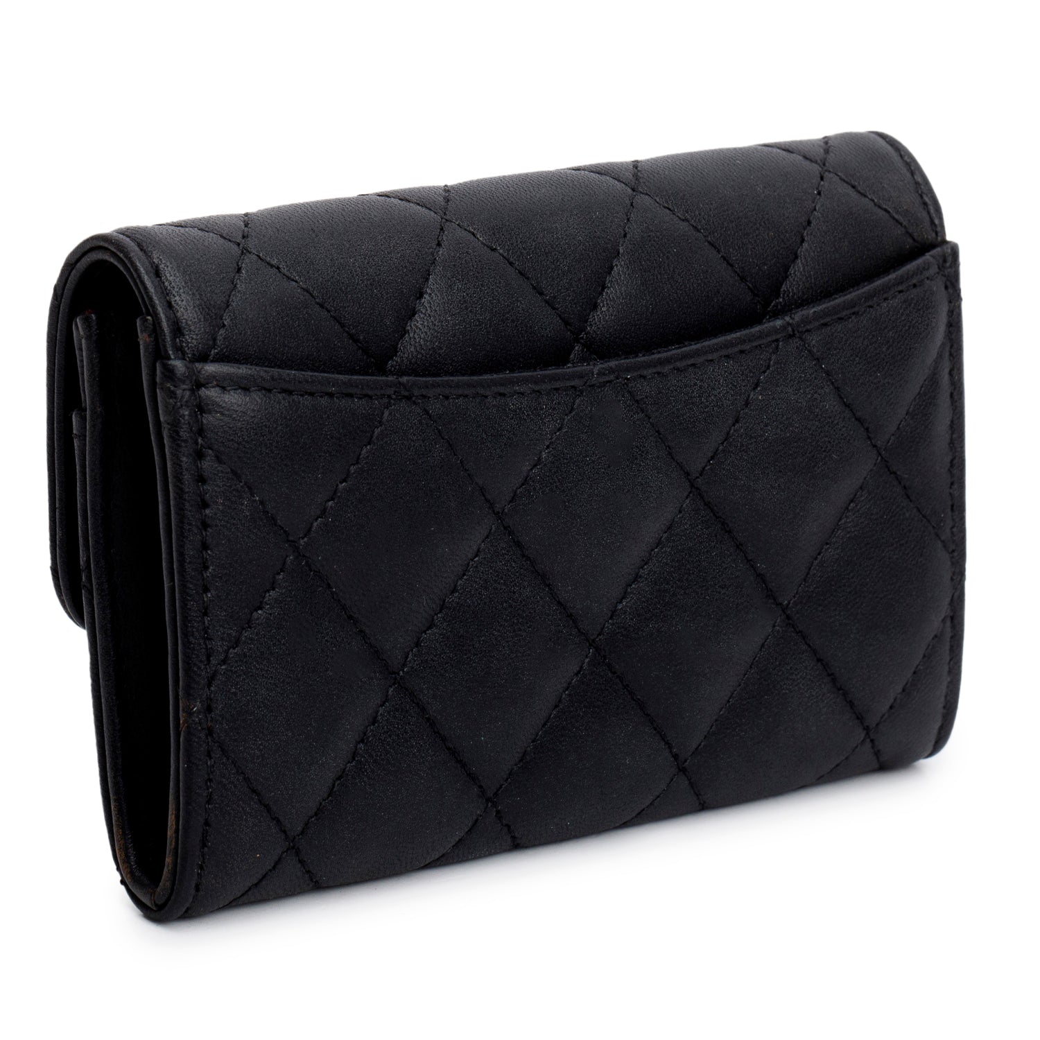 Chanel Black Lambskin Quilted Flap Card Holder w/ Box