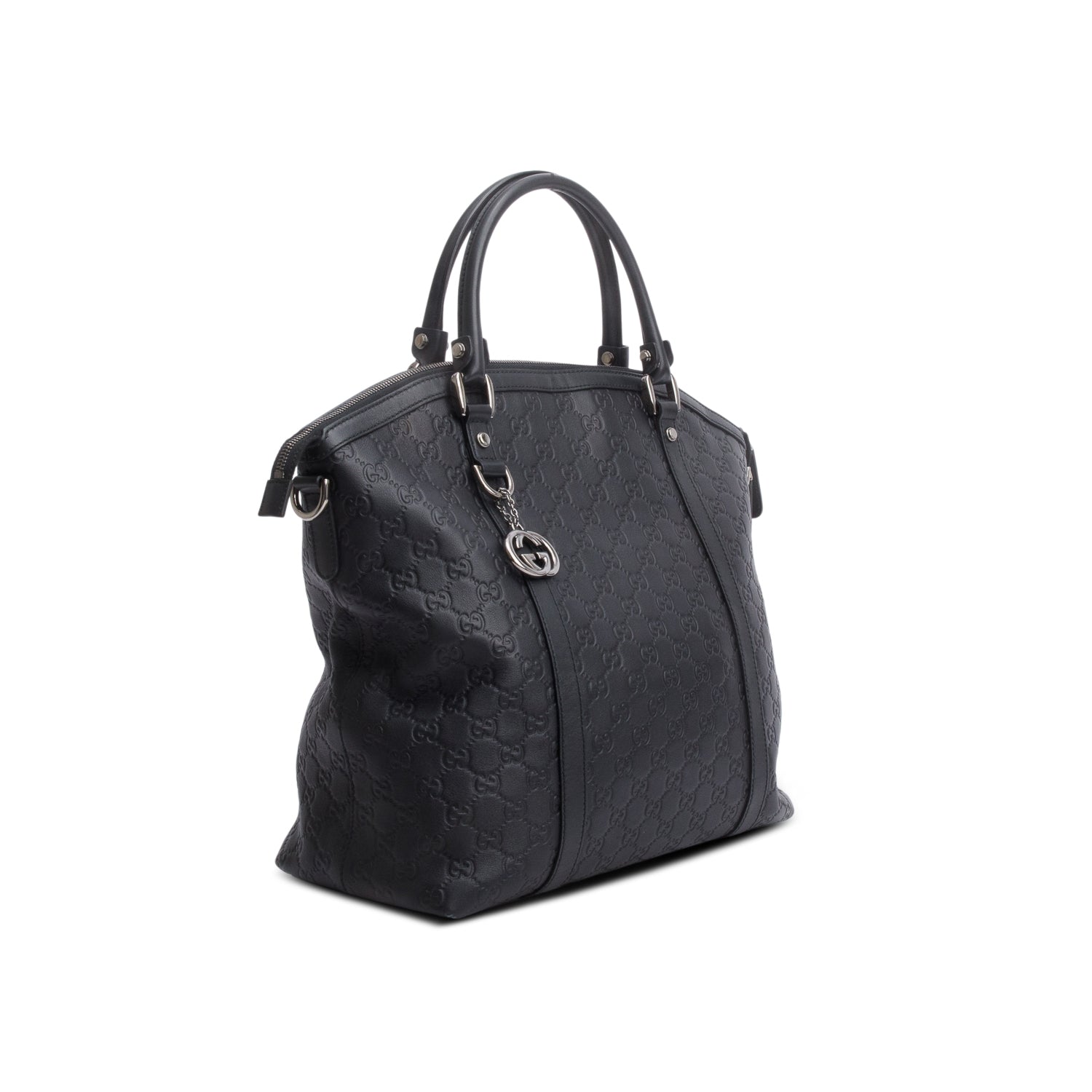 Gucci Black Guccissima Medium GG Charm Convertible Dome Satchel