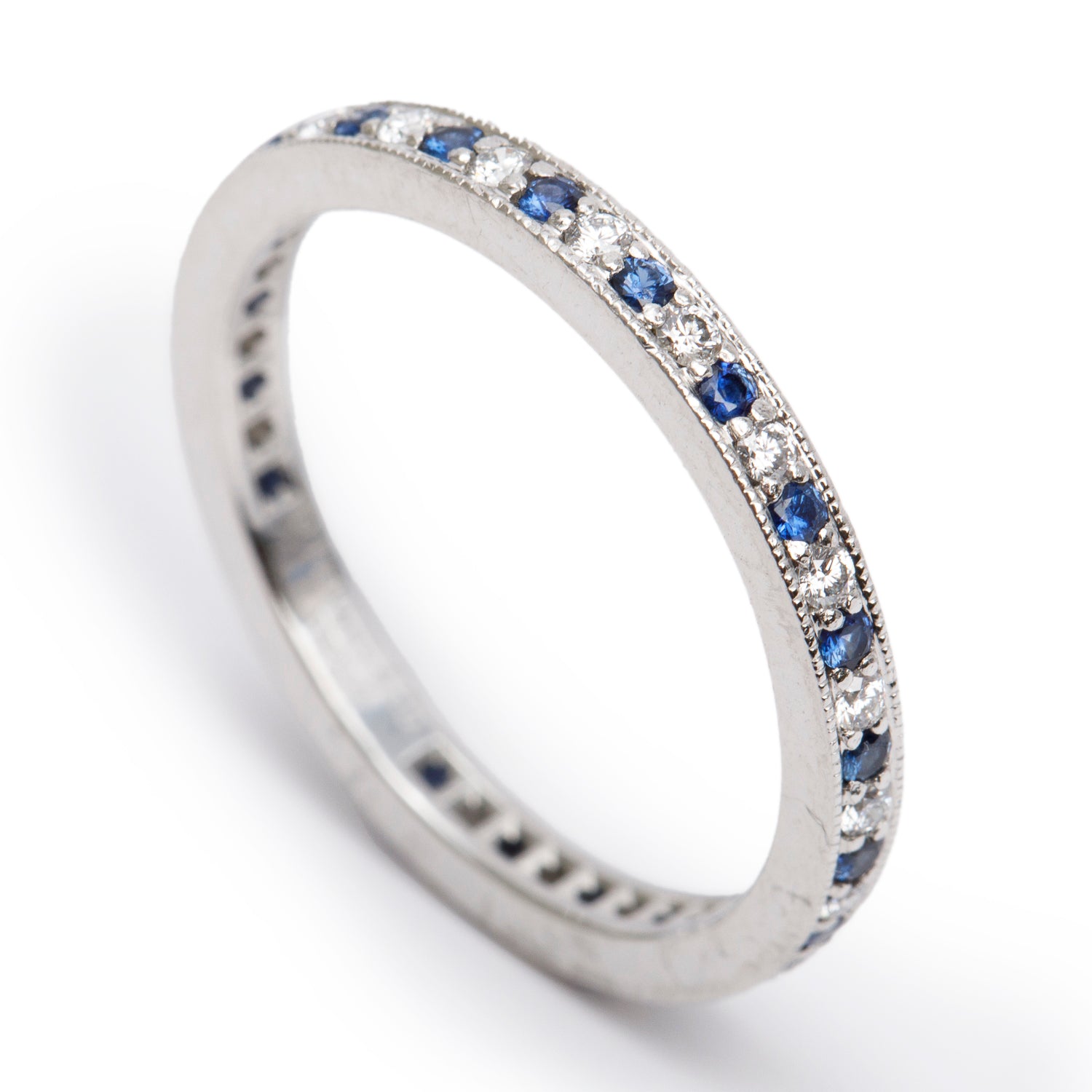 Tiffany & Co. Platinum Sapphire & Diamond Eternity Band Ring, Size 8