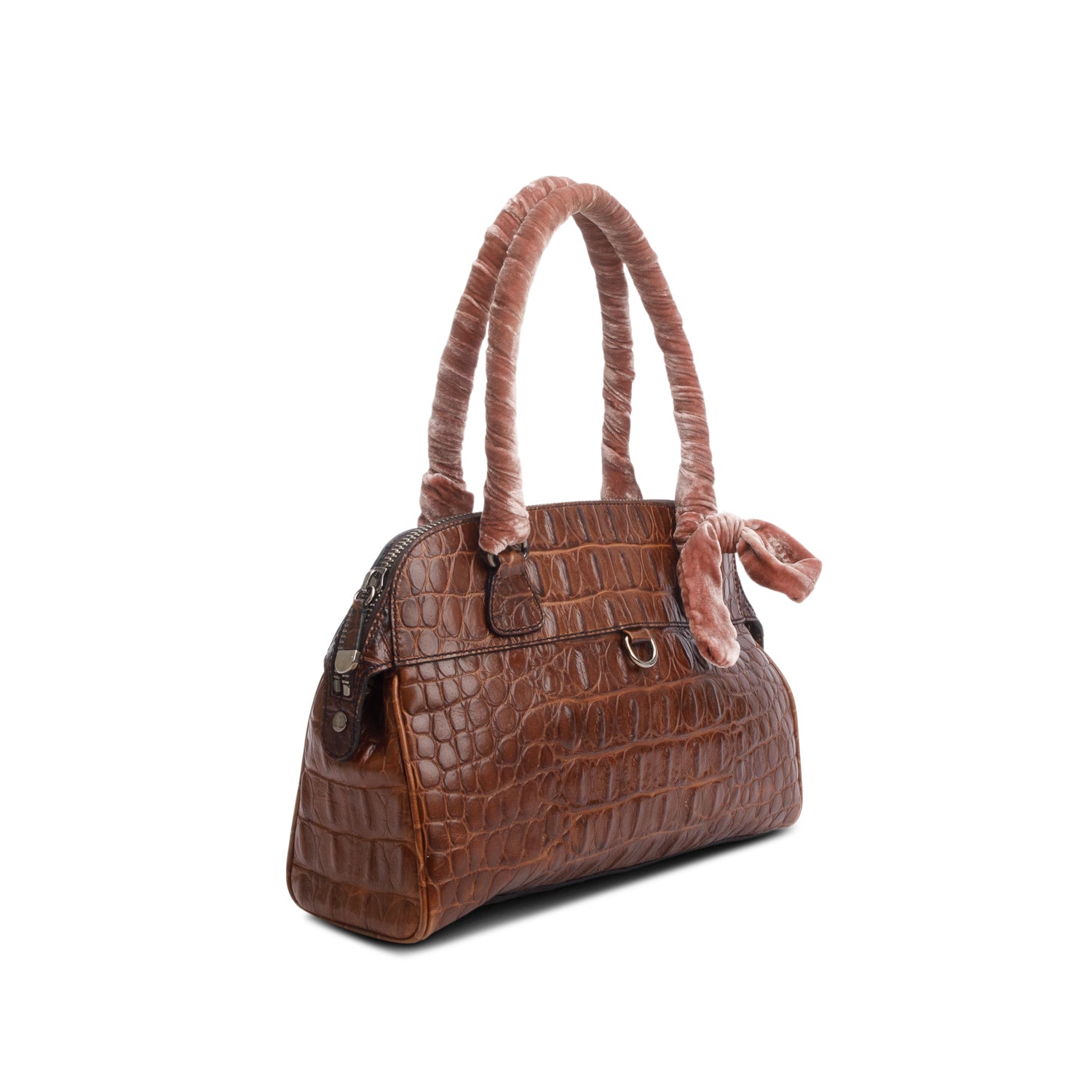 Miu Miu Brown Croc Embossed Leather Bauletto Bag