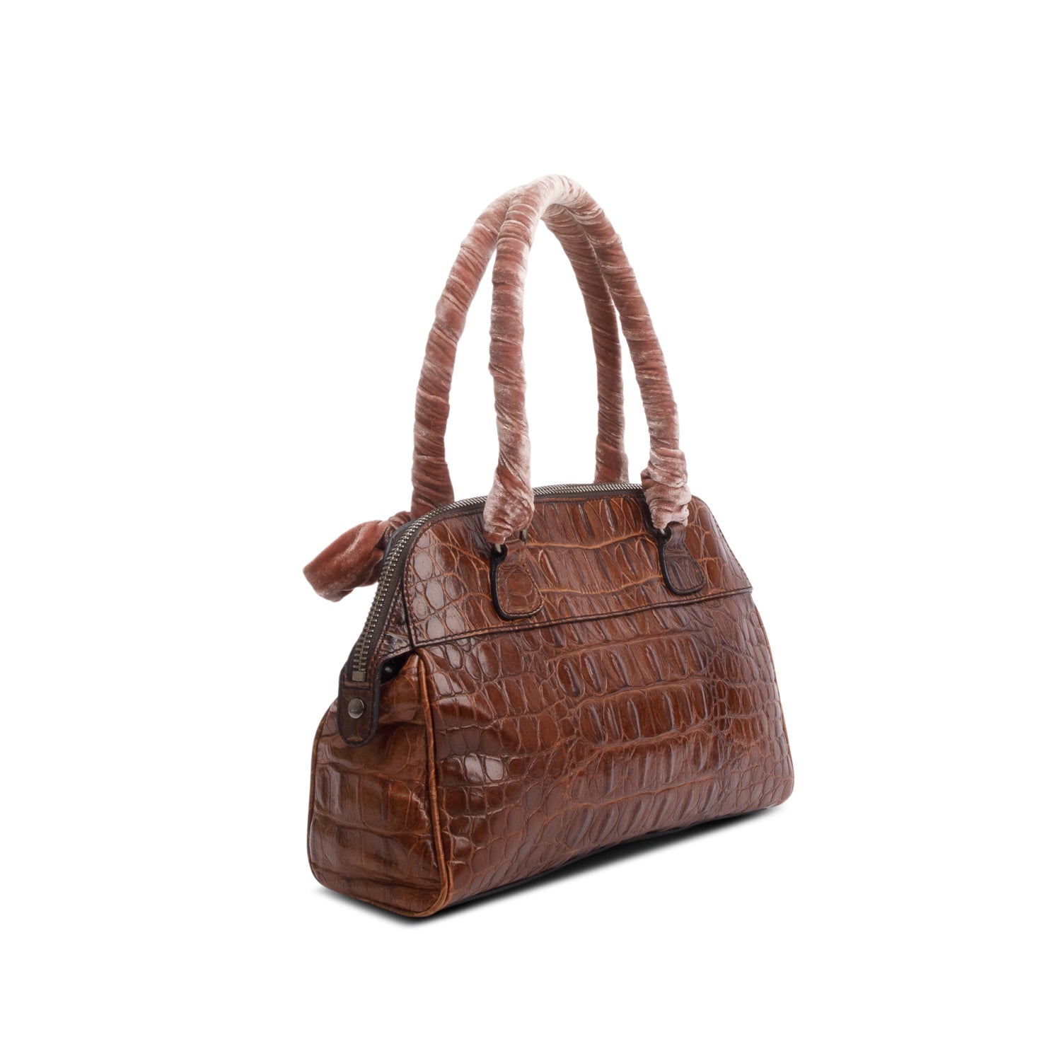 Miu Miu Brown Croc Embossed Leather Bauletto Bag