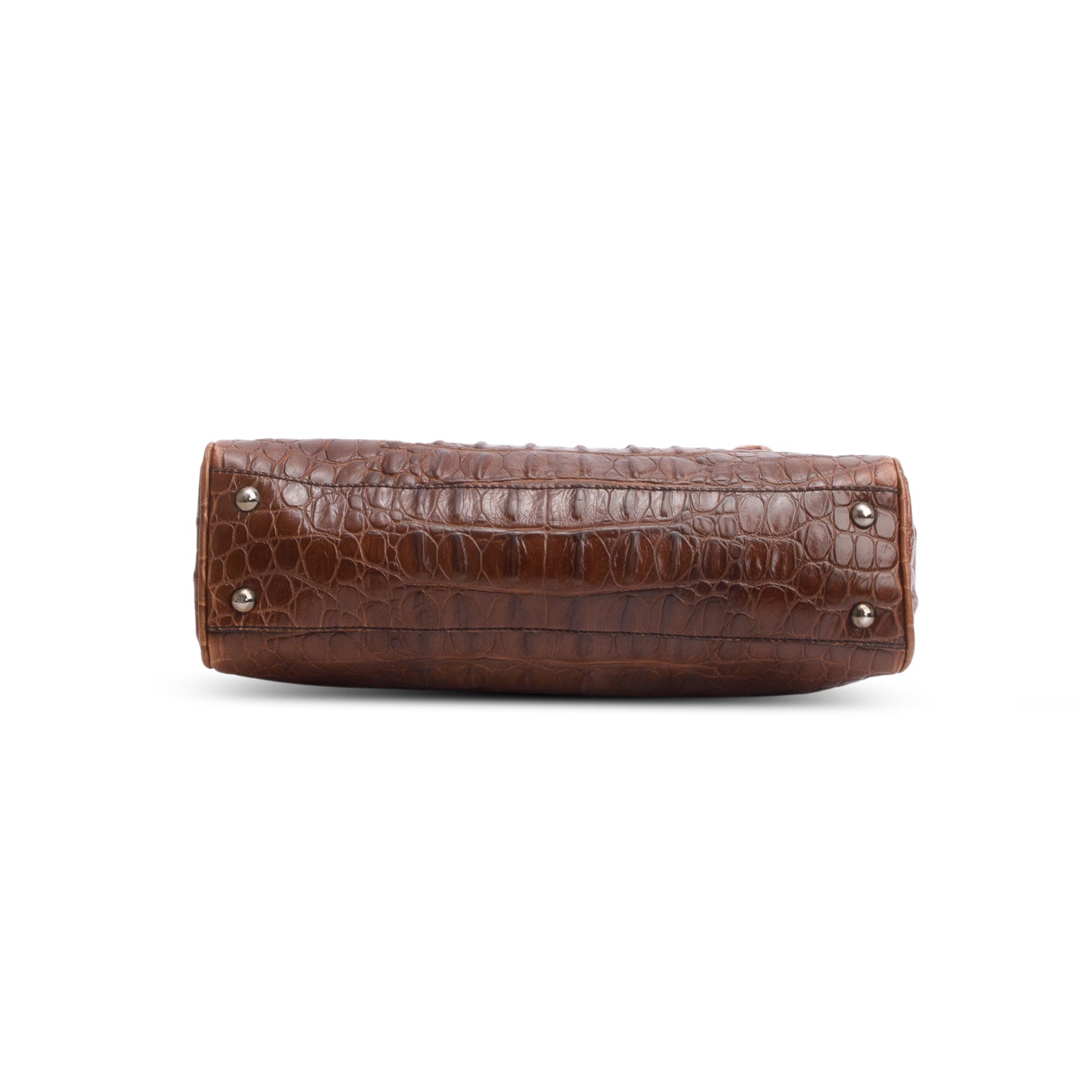Miu Miu Brown Croc Embossed Leather Bauletto Bag