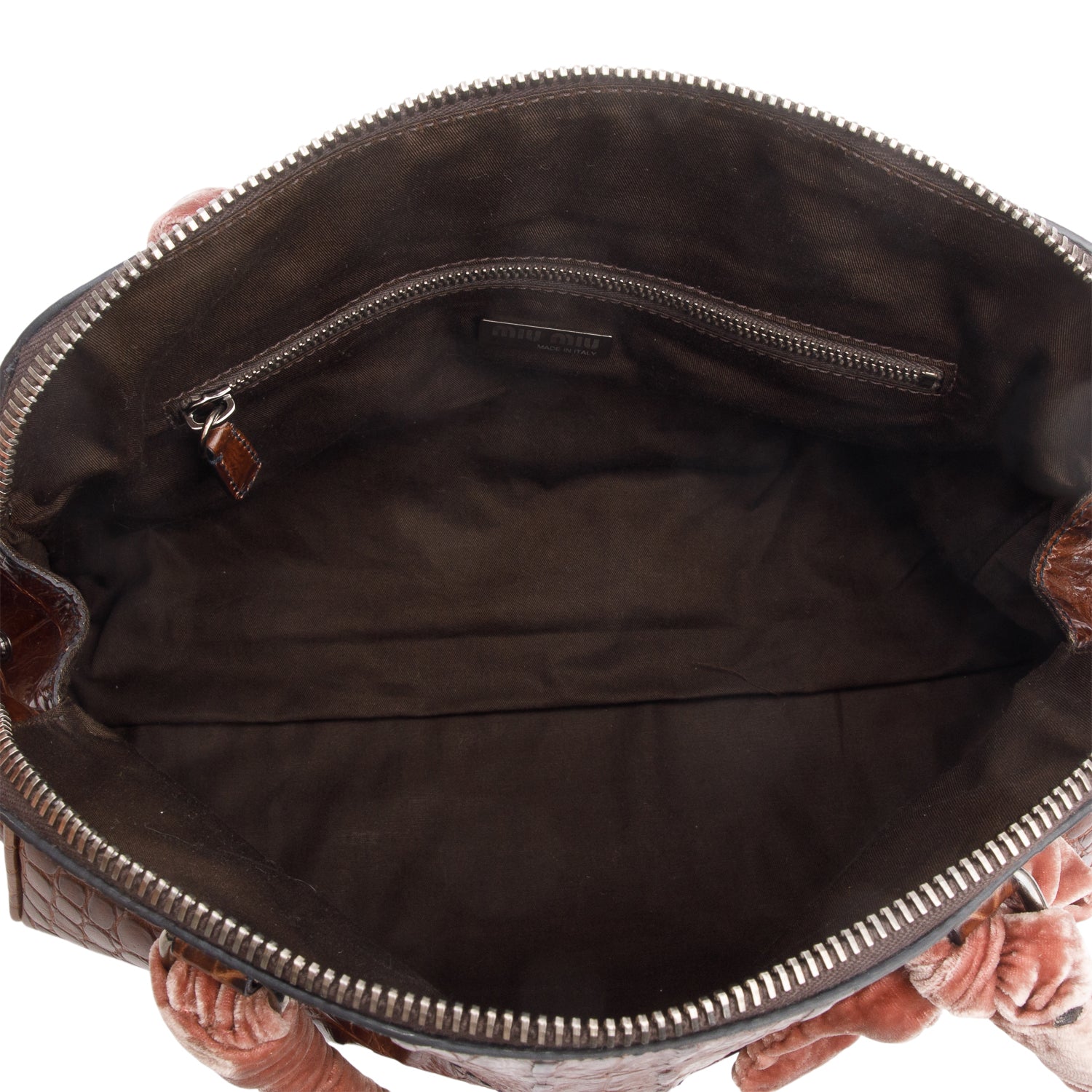 Miu Miu Brown Croc Embossed Leather Bauletto Bag