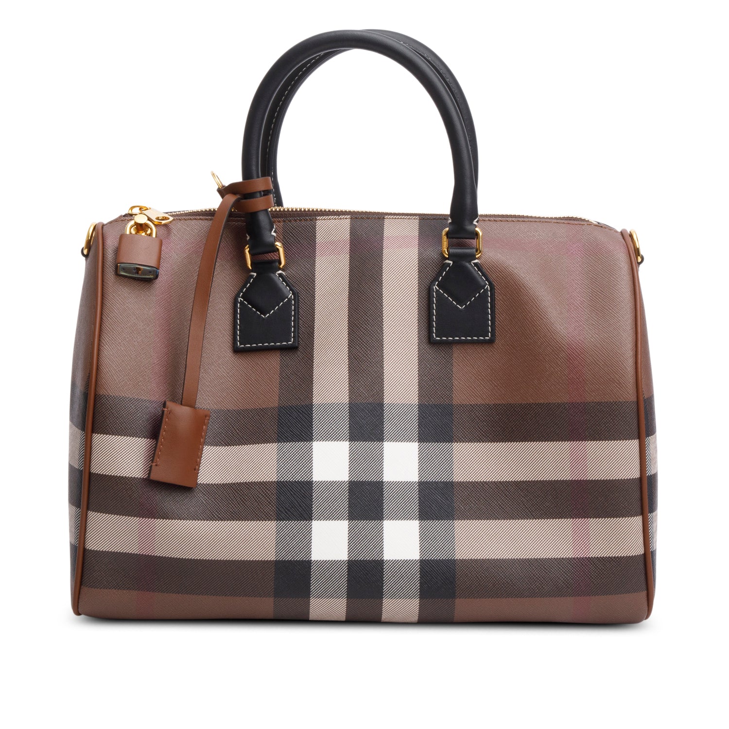 Burberry Brown Medium Check Bowling Bag w/ Box & Strap