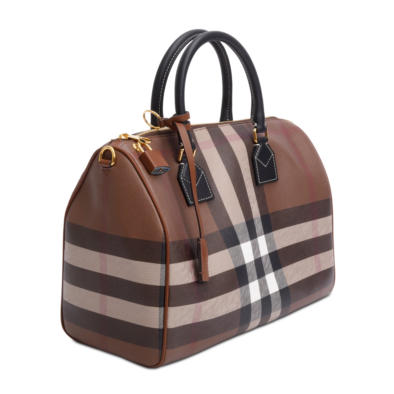 Burberry Brown Medium Check Bowling Bag w/ Box & Strap