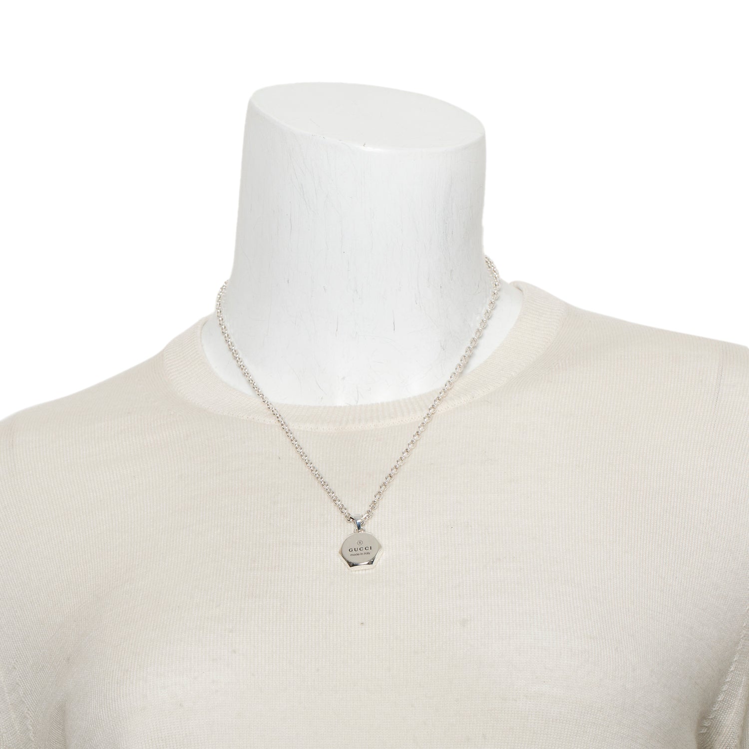 Gucci Sterling Silver Trademark Pendant Necklace w/ Box