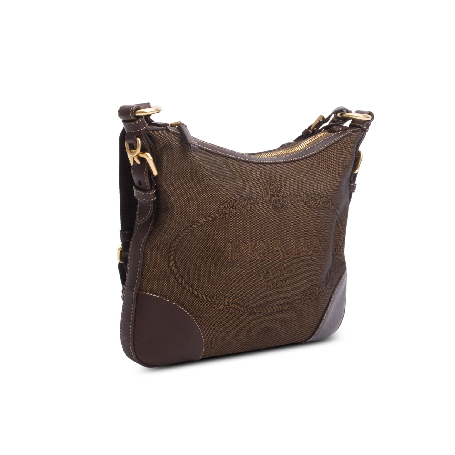 Prada Brown Canapa Jacquard Logo Flat Messenger Bag w/ Authenticity Card