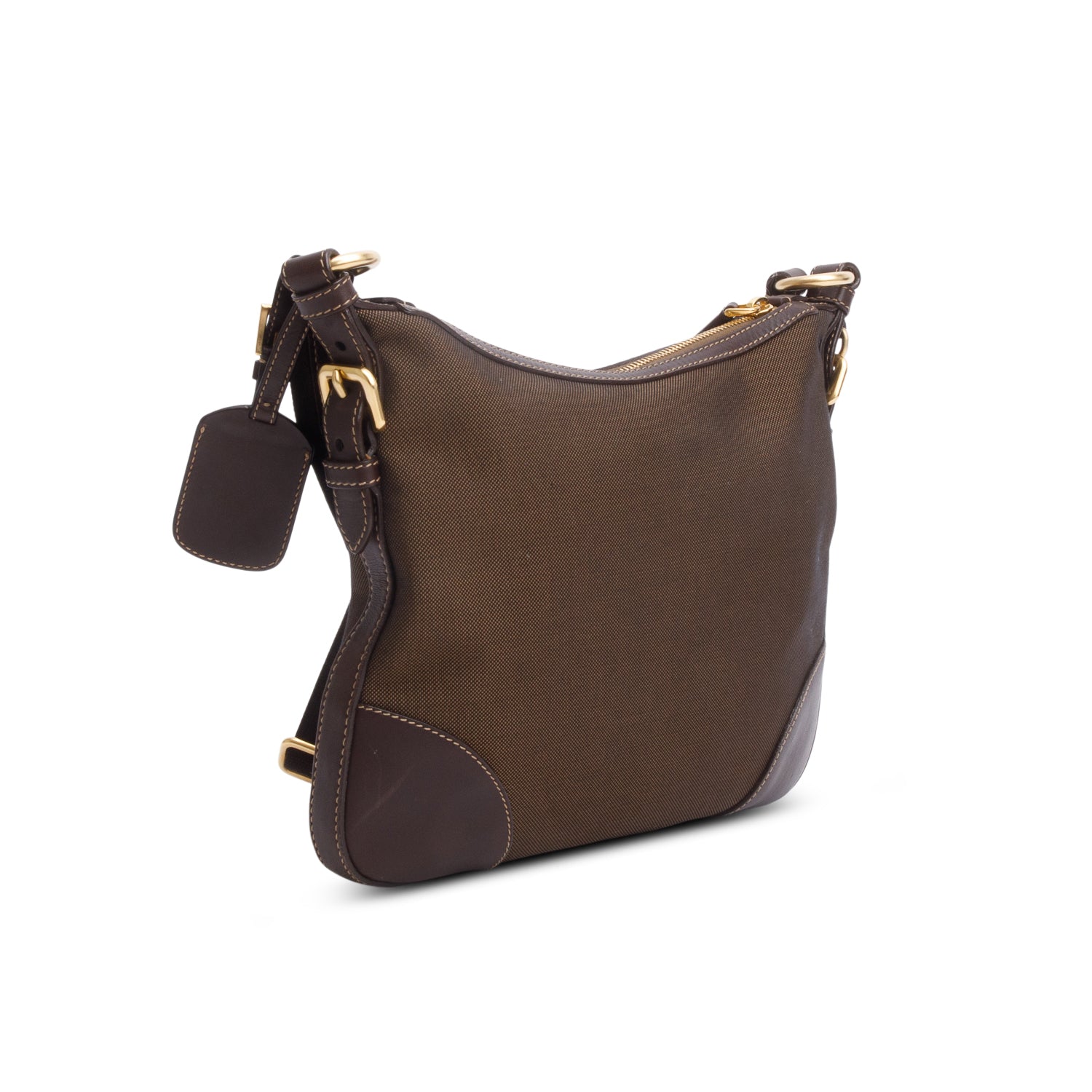 Prada Brown Canapa Jacquard Logo Flat Messenger Bag w/ Authenticity Card
