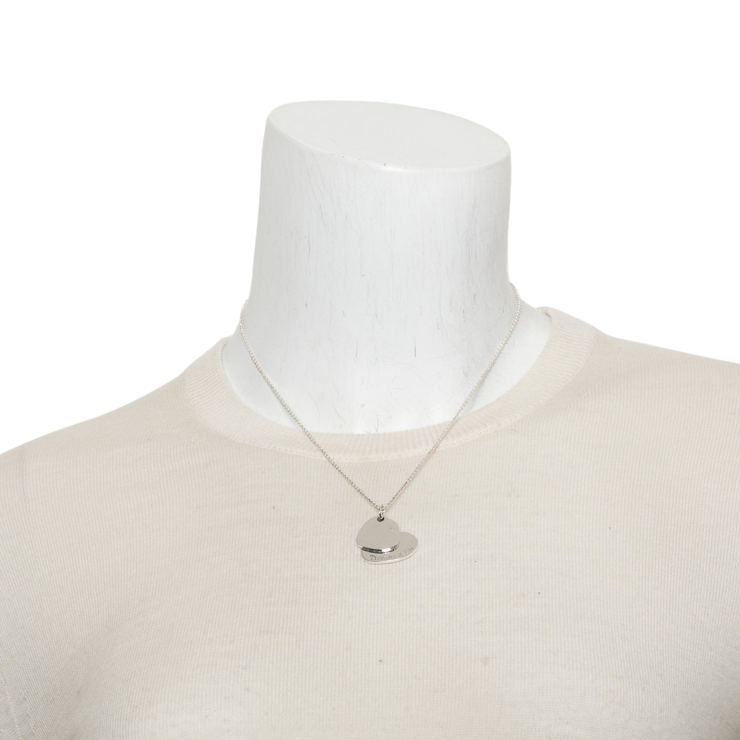 Tiffany & Co. Sterling Silver Double Heart Tag Pendant Necklace