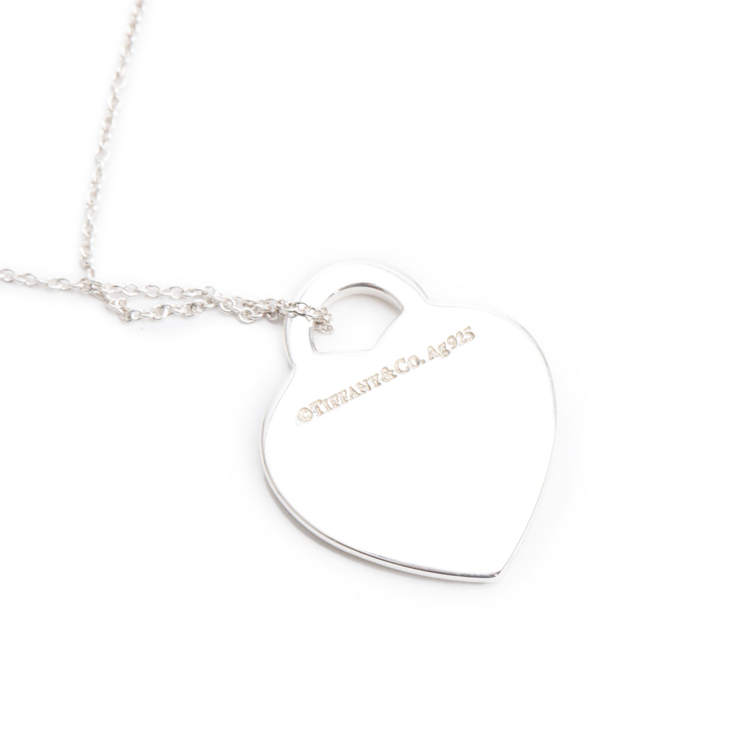 Tiffany & Co. Sterling Silver Letter 'M' Medium Heart Tag Pendant Necklace