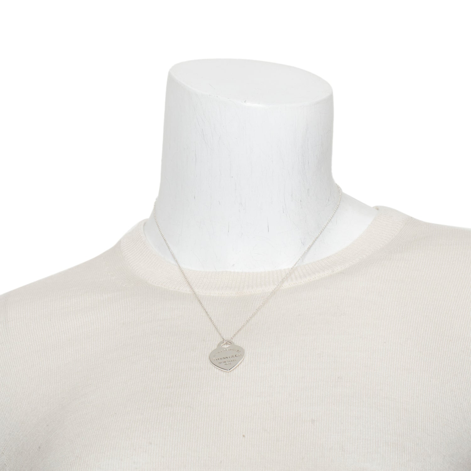 Tiffany & Co. Sterling Silver Letter 'M' Medium Heart Tag Pendant Necklace