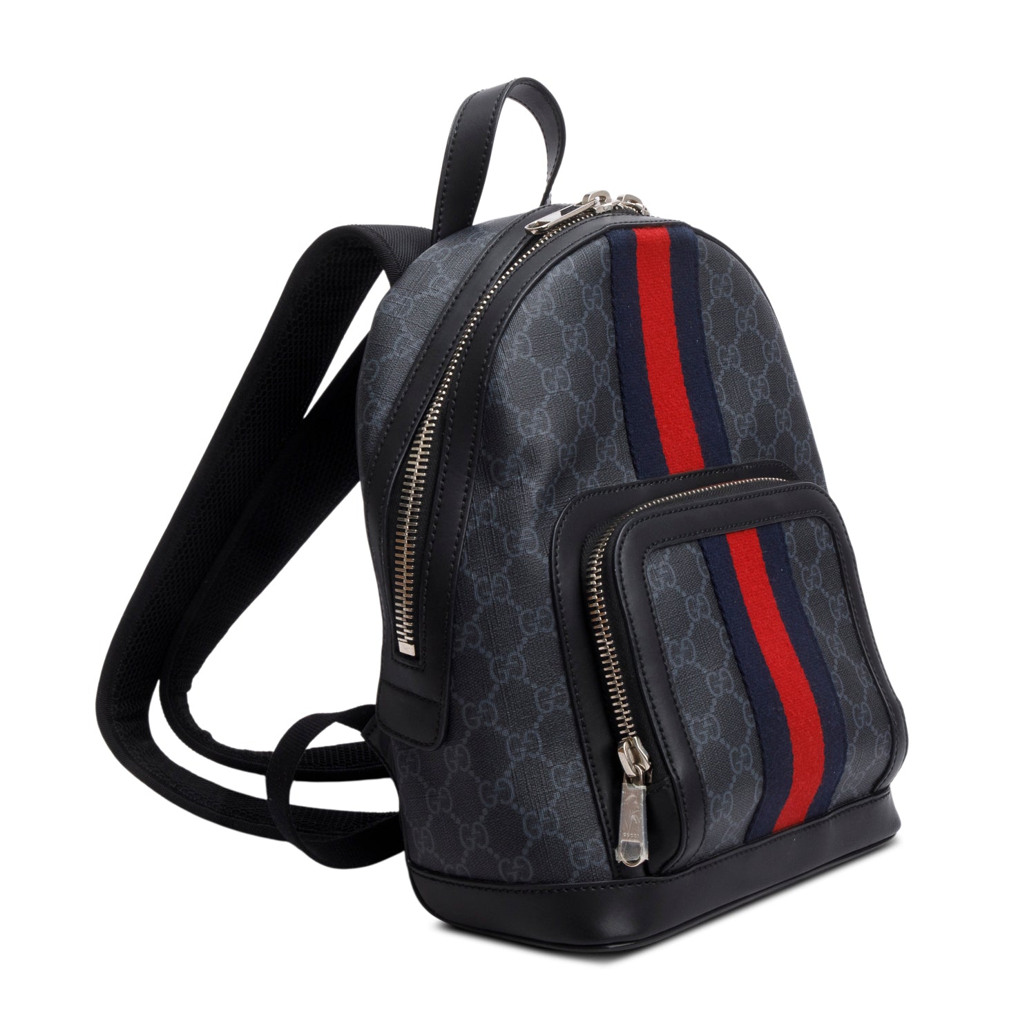 Gucci Black GG Supreme Monogram Calfskin Web Small Ophidia Day Backpack w/ Box