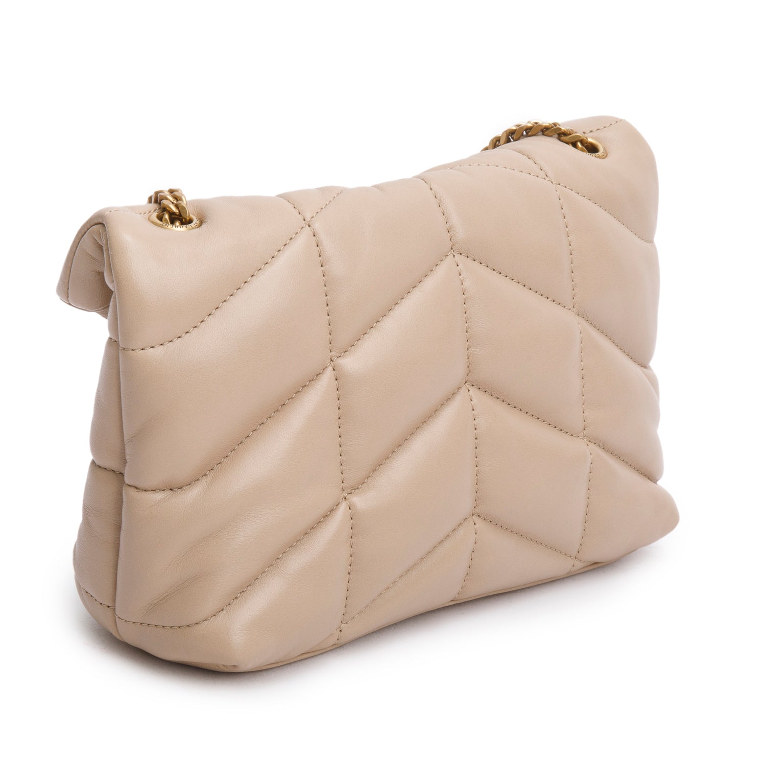 Saint Laurent 2020 Dark Beige Lambskin Quilted Toy Loulou Monogram Chain Satchel w/ Box