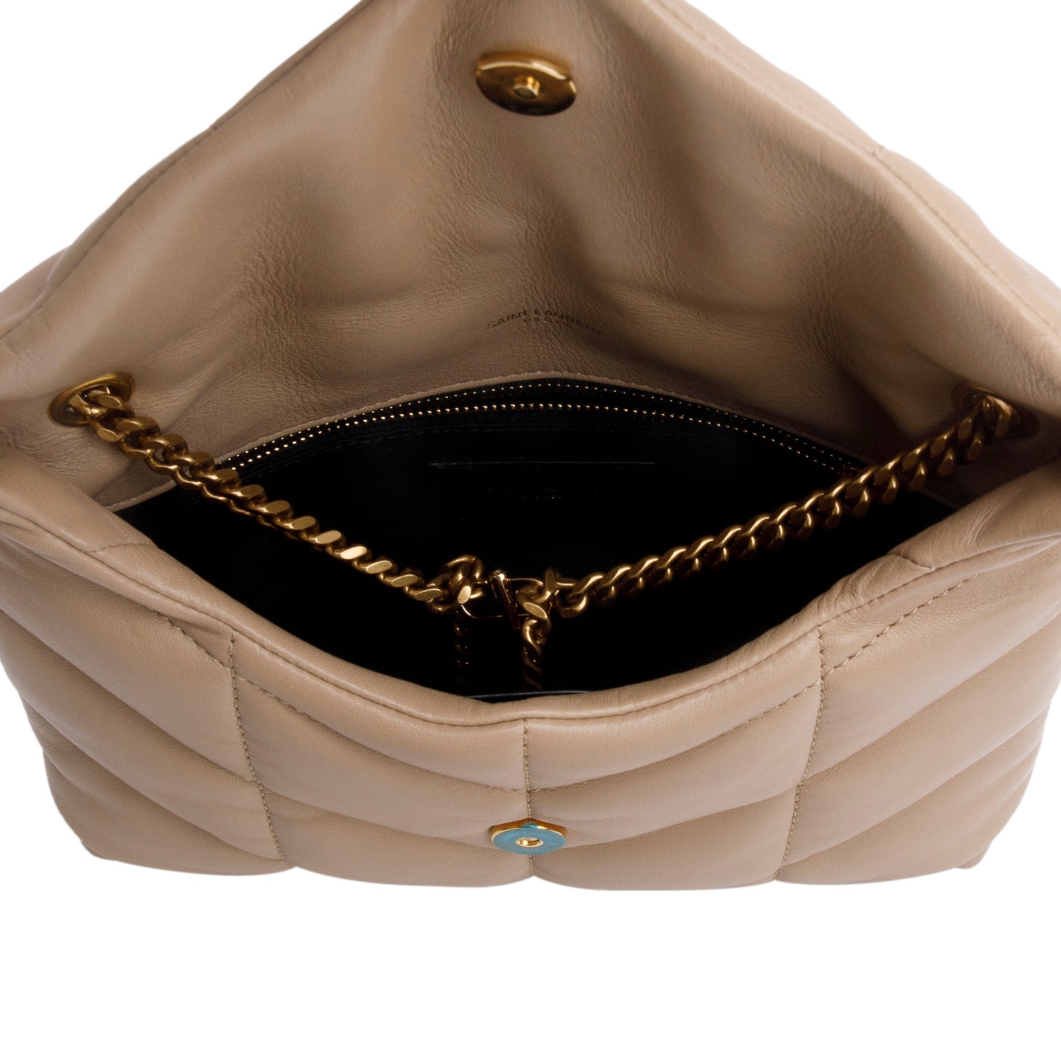 Saint Laurent 2020 Dark Beige Lambskin Quilted Toy Loulou Monogram Chain Satchel w/ Box