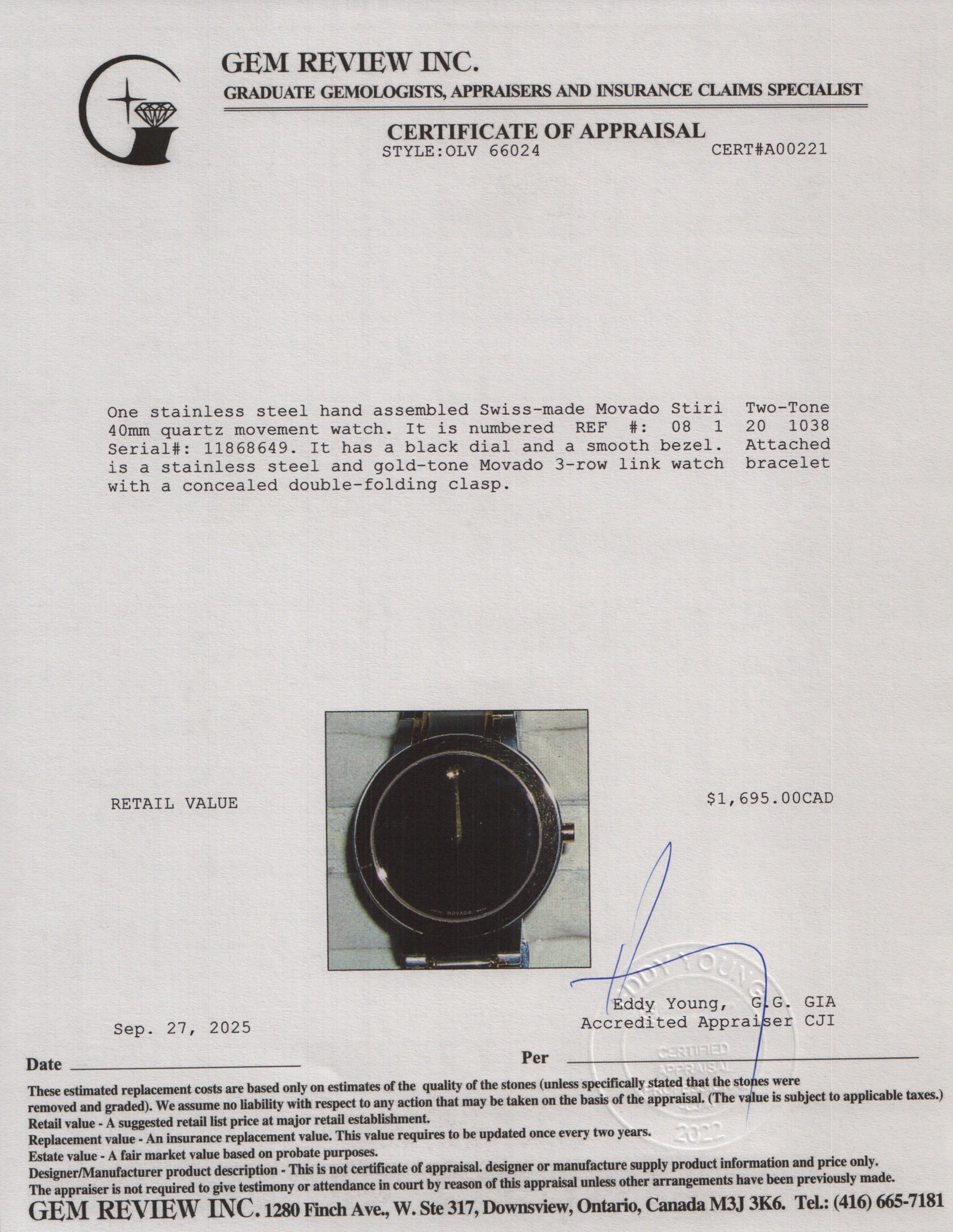 Movado Two-Tone Stainless Steel Stiri 40 MM Quartz Watch Black Dial