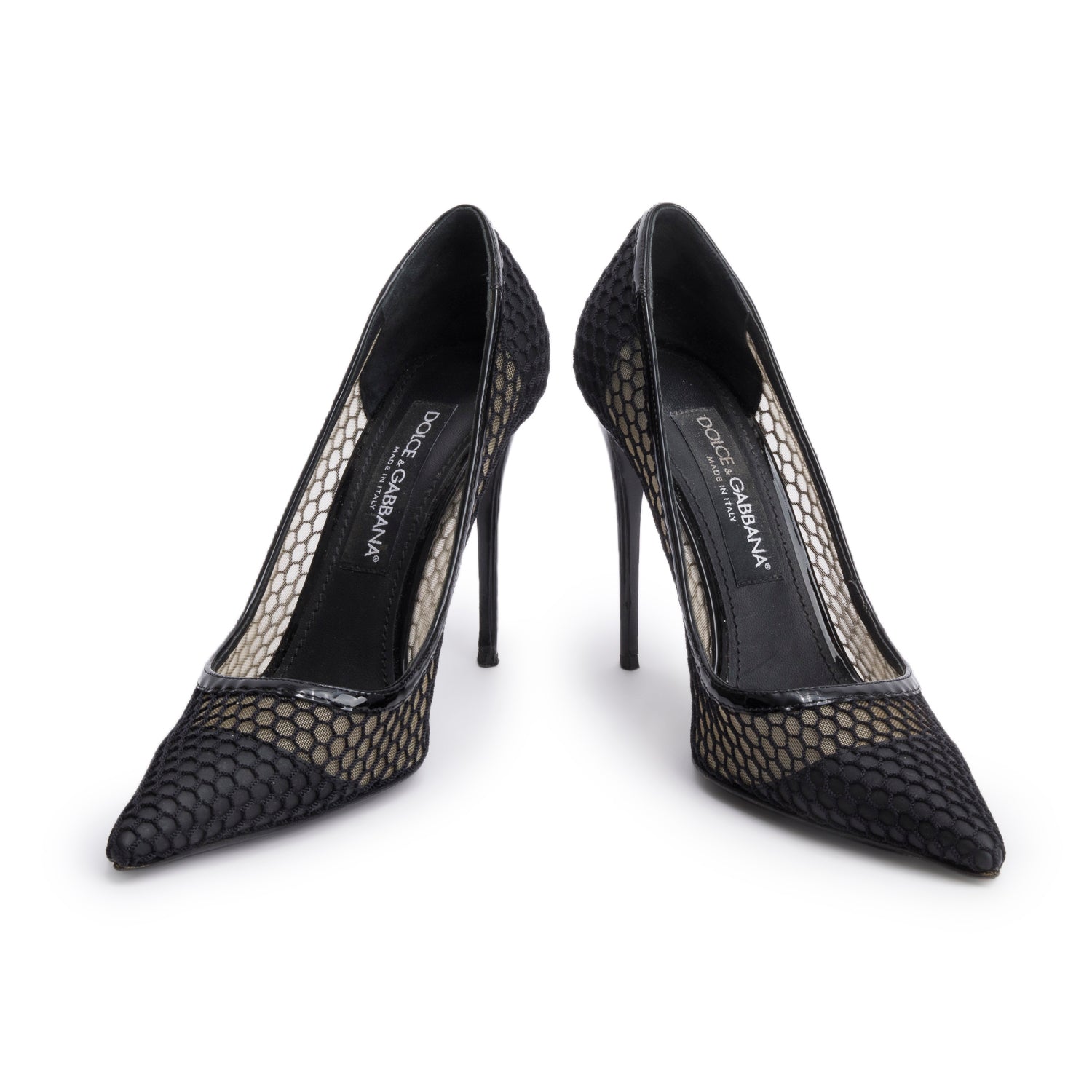 Dolce & Gabbana Black Fishnet Cap Toe Pumps, Size 39 w/ Box